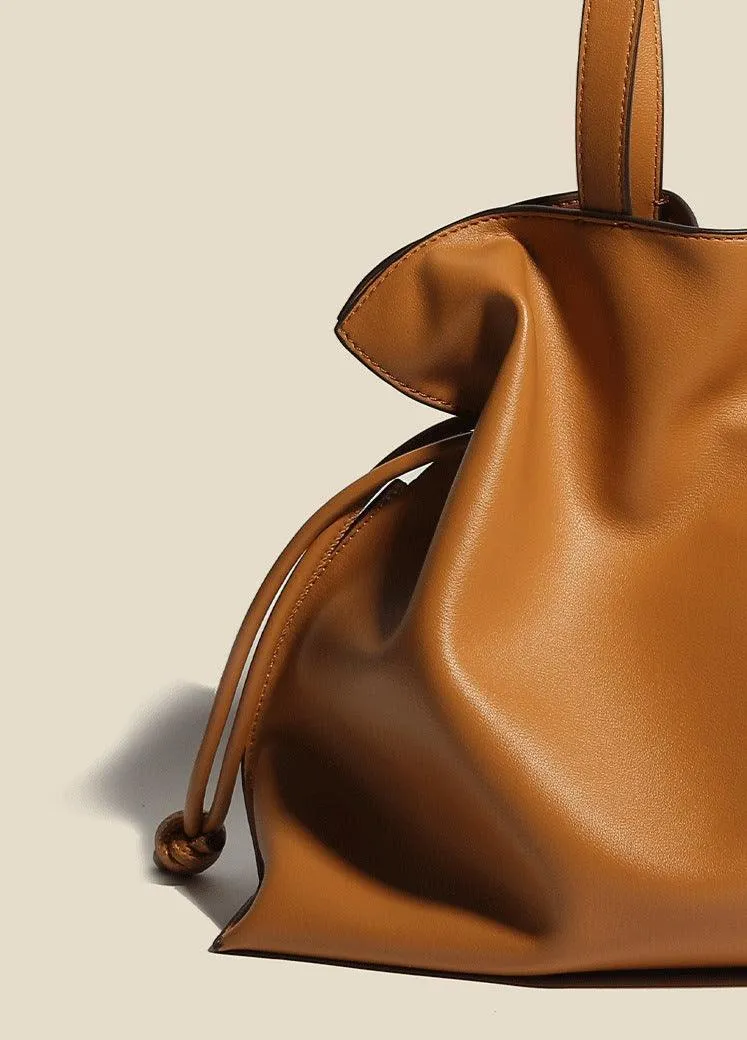 Elegant Oversized Cowhide Leather Tote Bag for Women with Drawstring Closure