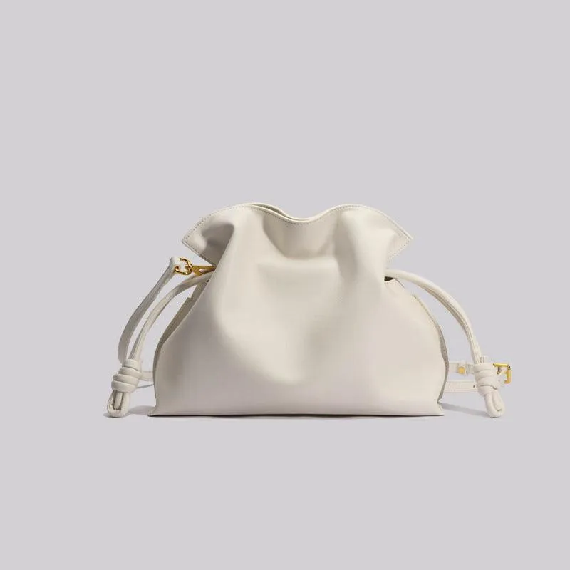 Elegant Oversized Cowhide Leather Tote Bag for Women with Drawstring Closure
