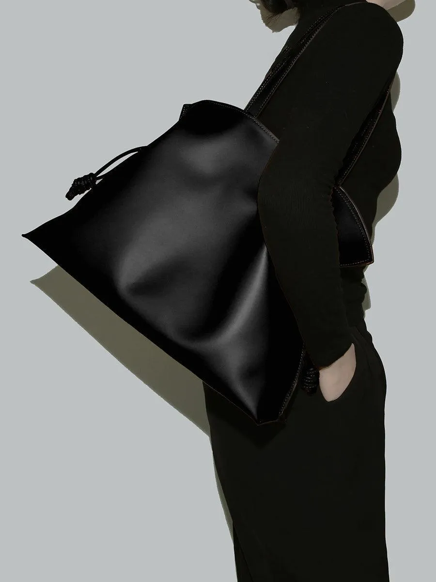 Elegant Oversized Cowhide Leather Tote Bag for Women with Drawstring Closure