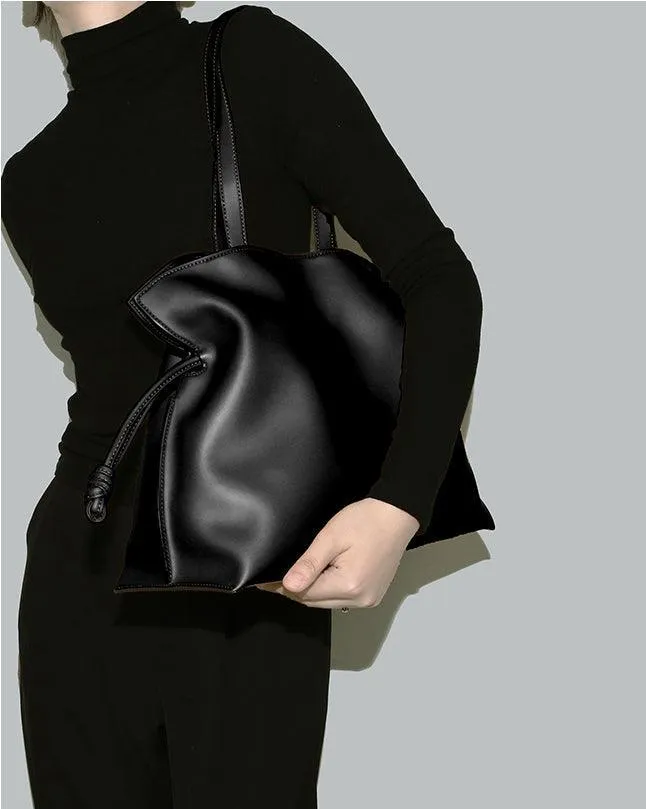 Elegant Oversized Cowhide Leather Tote Bag for Women with Drawstring Closure