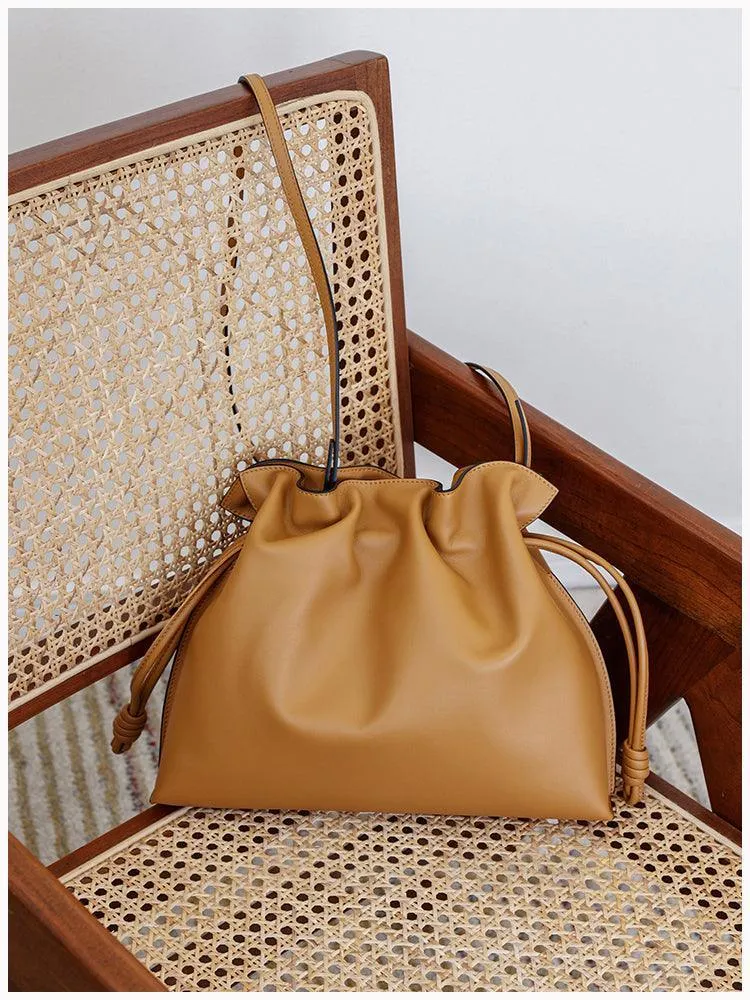 Elegant Oversized Cowhide Leather Tote Bag for Women with Drawstring Closure