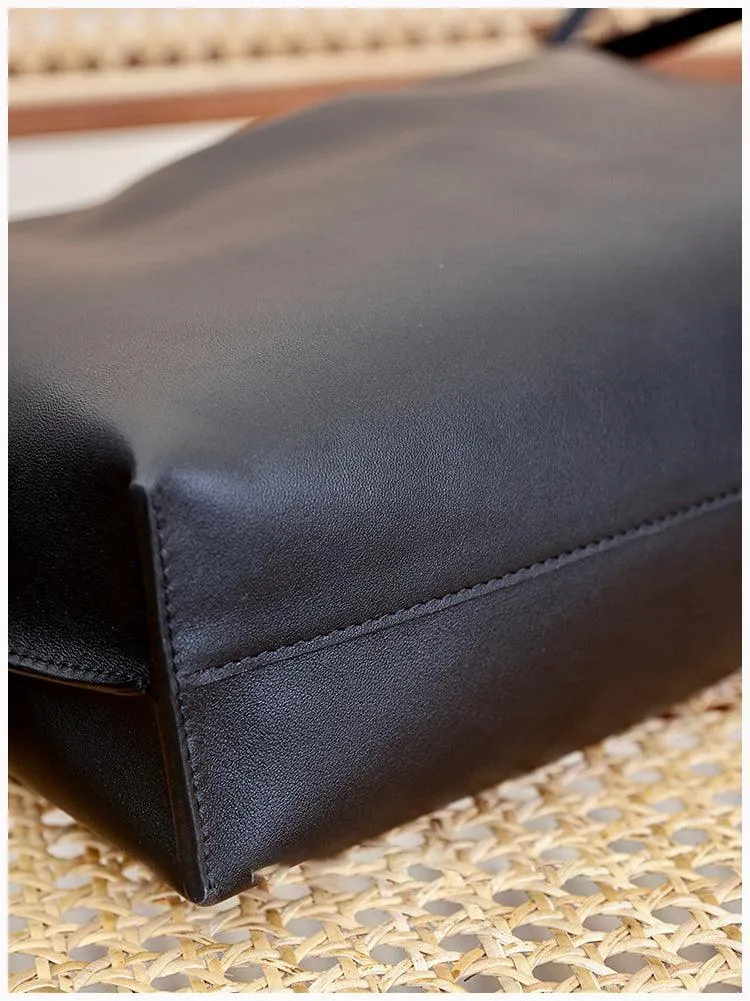Elegant Oversized Cowhide Leather Tote Bag for Women with Drawstring Closure