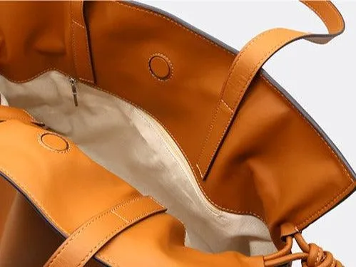 Elegant Oversized Cowhide Leather Tote Bag for Women with Drawstring Closure