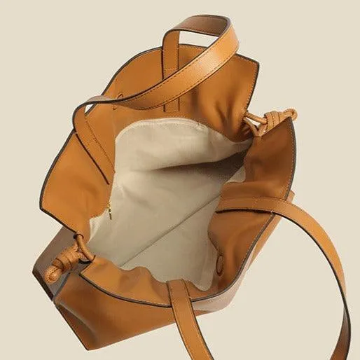 Elegant Oversized Cowhide Leather Tote Bag for Women with Drawstring Closure