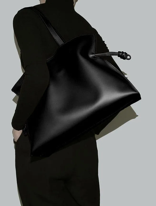 Elegant Oversized Cowhide Leather Tote Bag for Women with Drawstring Closure
