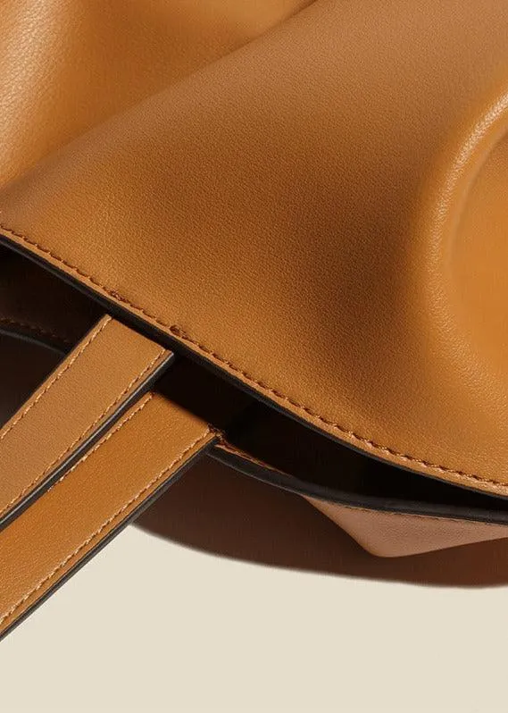 Elegant Oversized Cowhide Leather Tote Bag for Women with Drawstring Closure