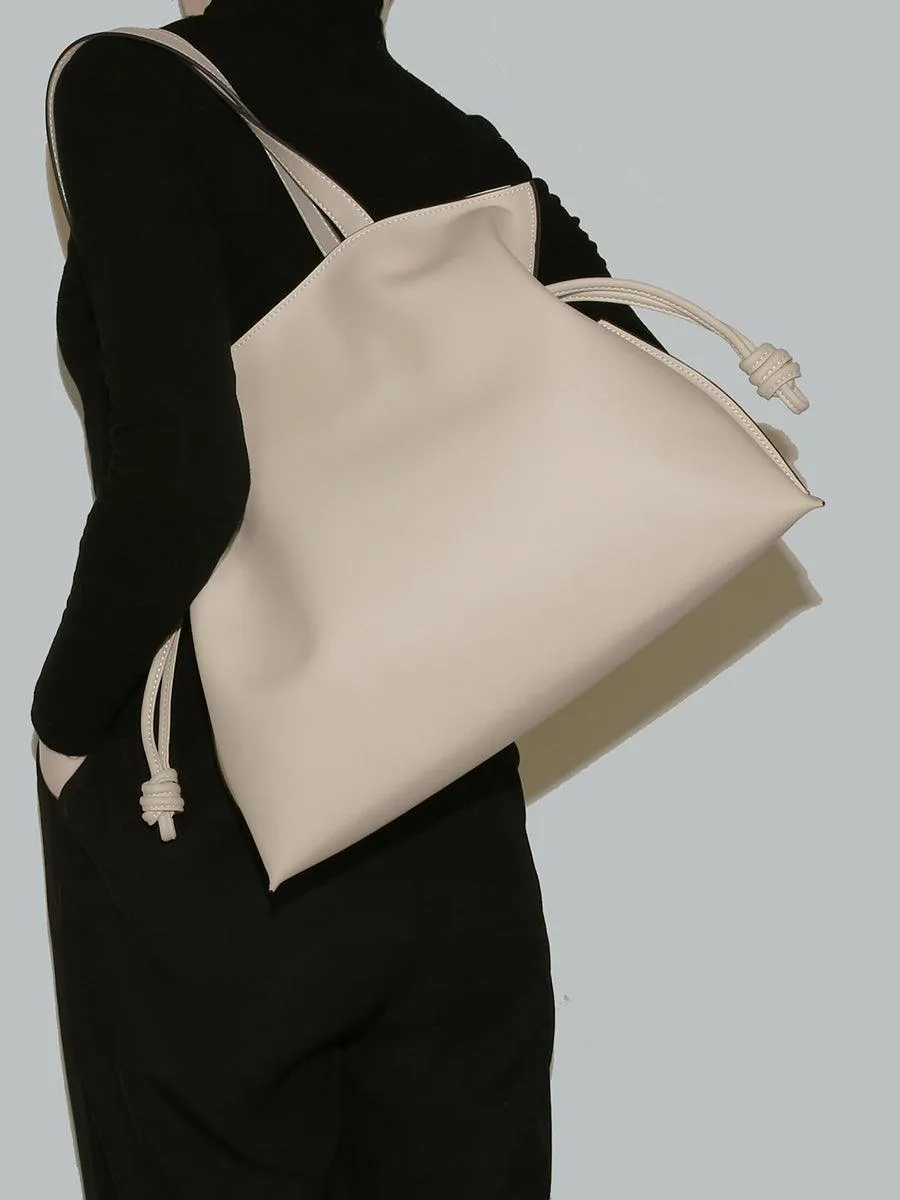 Elegant Oversized Cowhide Leather Tote Bag for Women with Drawstring Closure