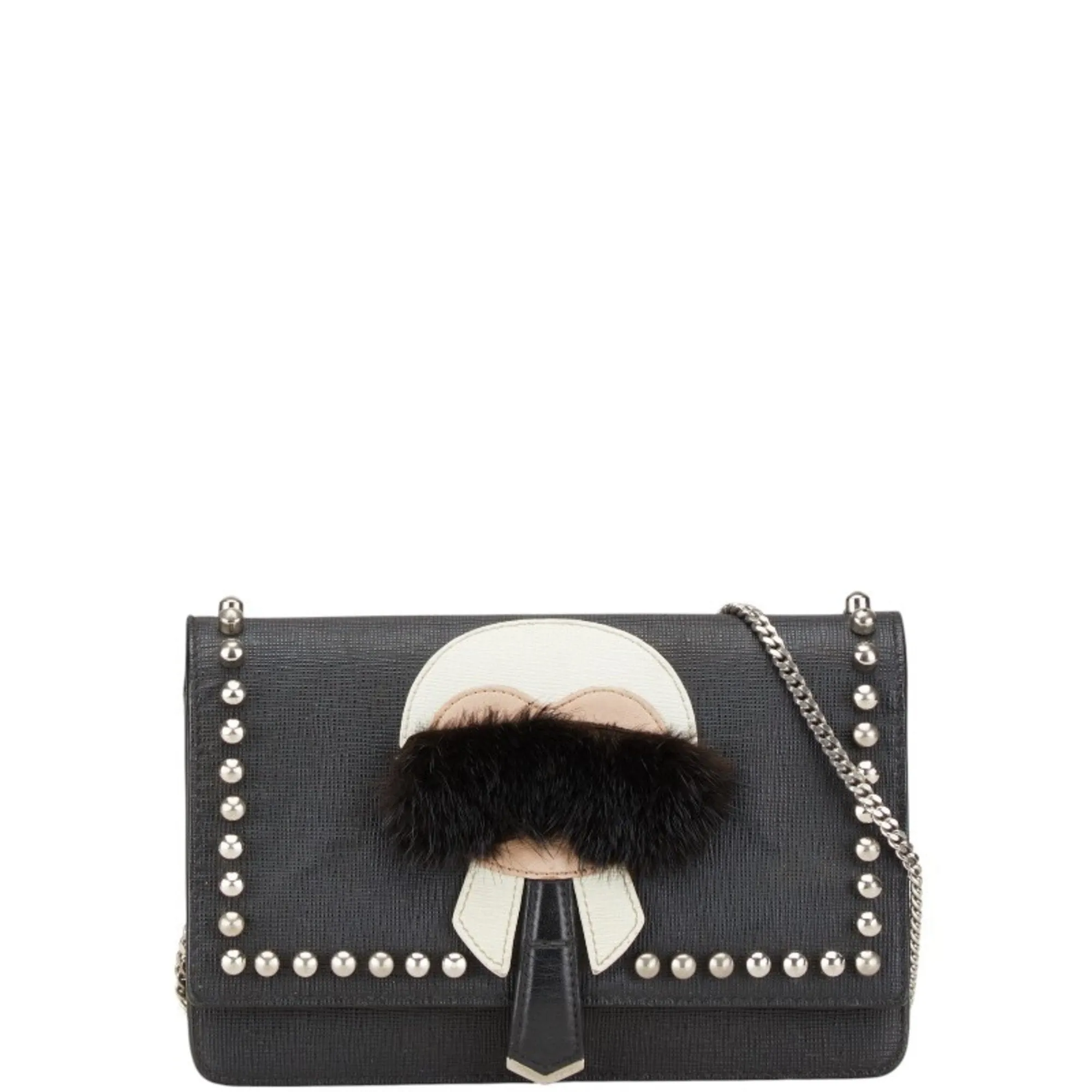 Fendi  Leather Fur Chain/Shoulder Wallet (Pre-Owned)