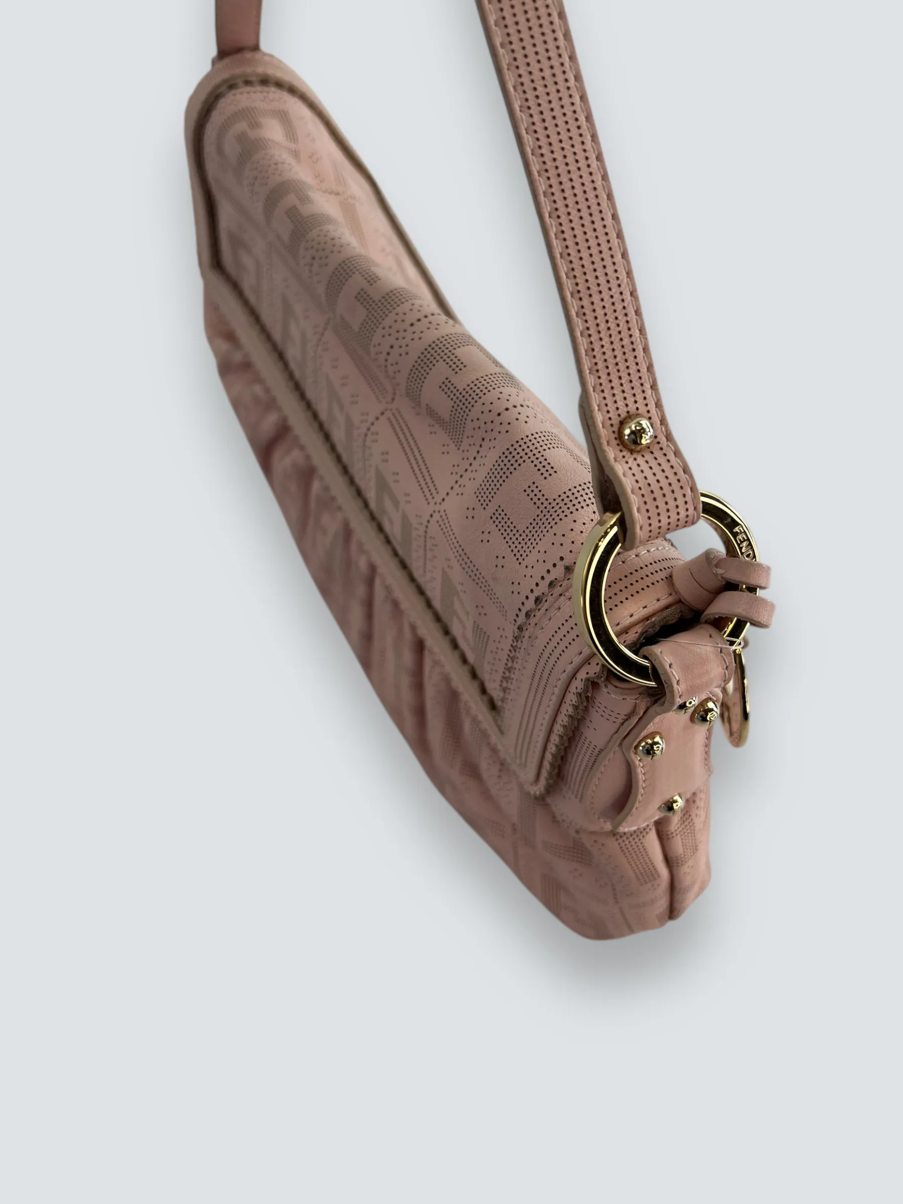 Fendi Pink Leather  Zucca Small Shoulder Handbag