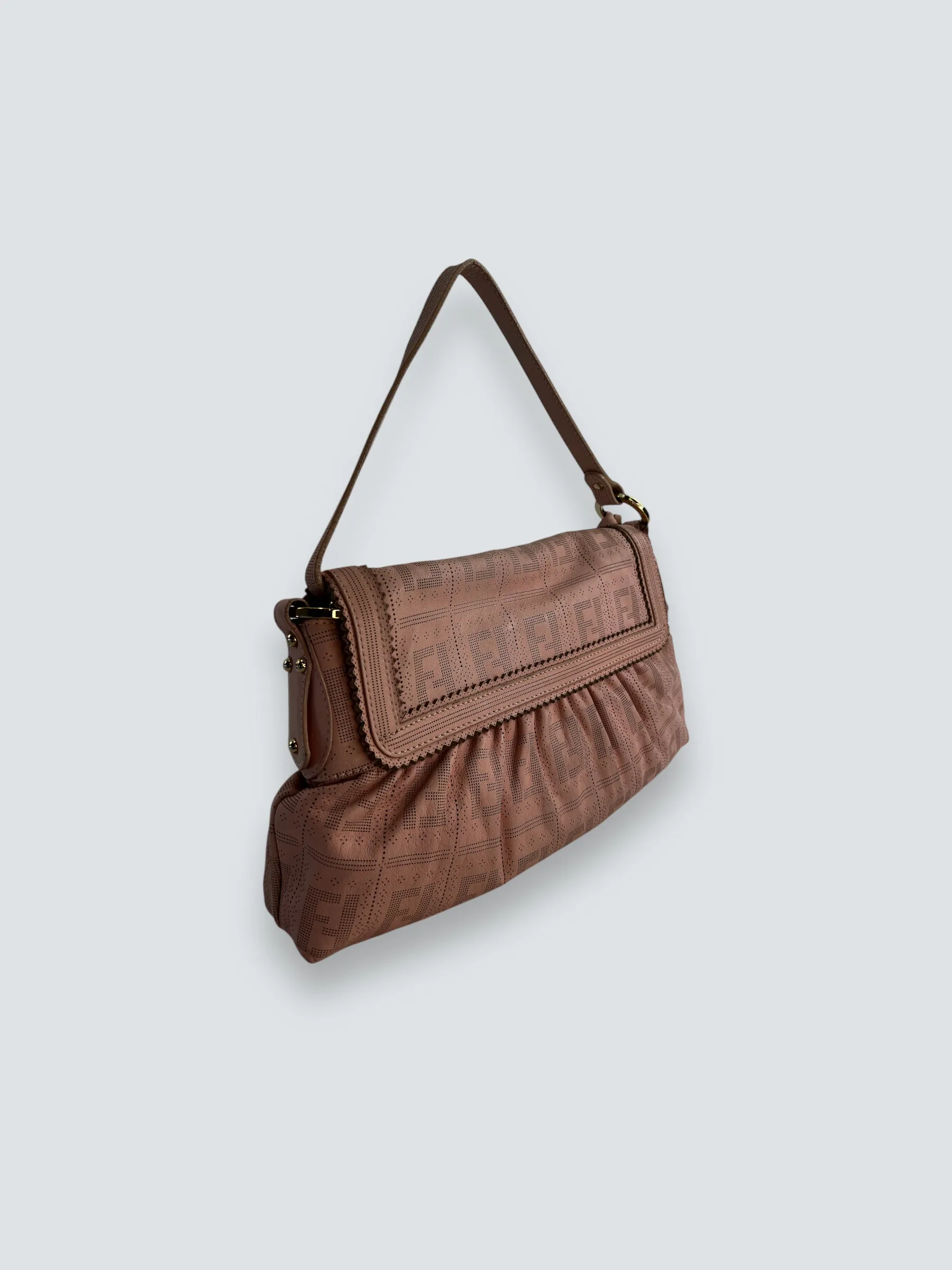 Fendi Pink Leather  Zucca Small Shoulder Handbag