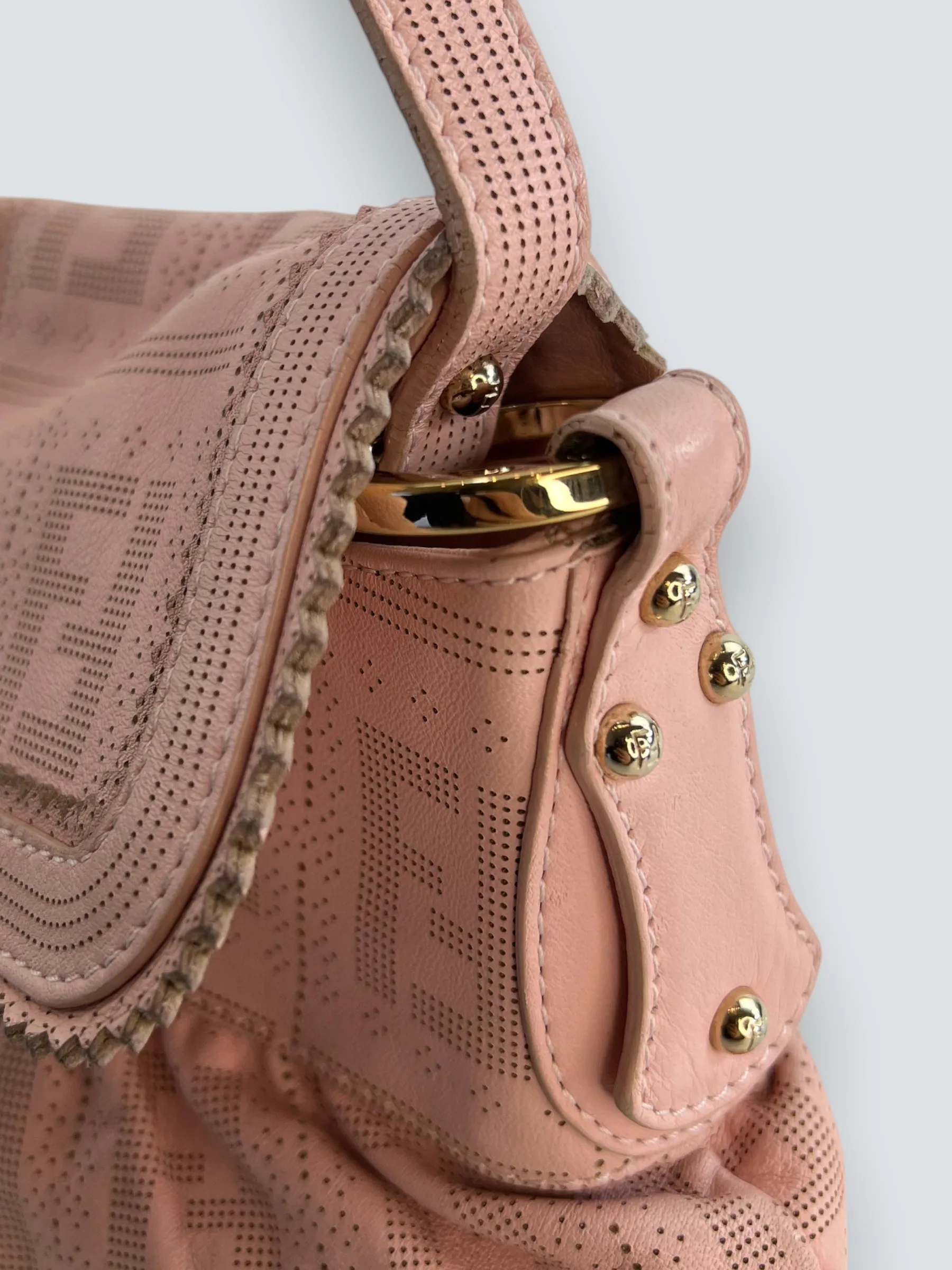 Fendi Pink Leather  Zucca Small Shoulder Handbag