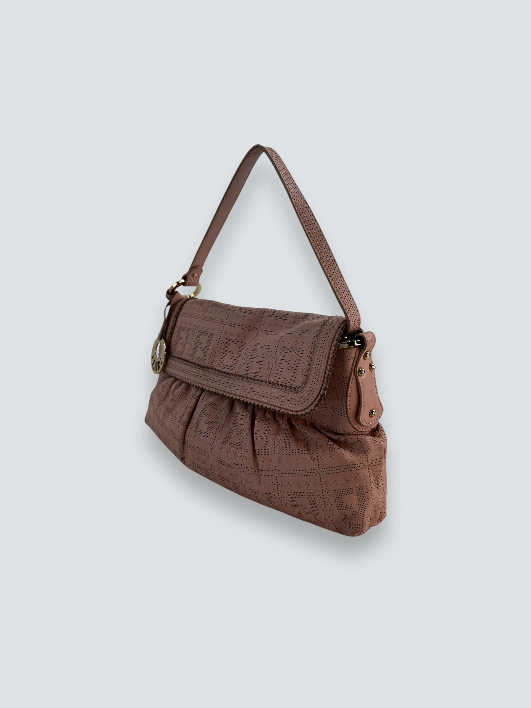 Fendi Pink Leather  Zucca Small Shoulder Handbag