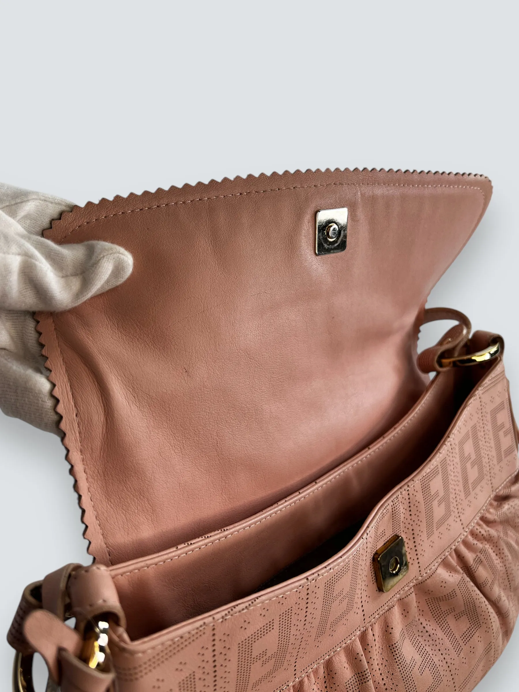 Fendi Pink Leather  Zucca Small Shoulder Handbag