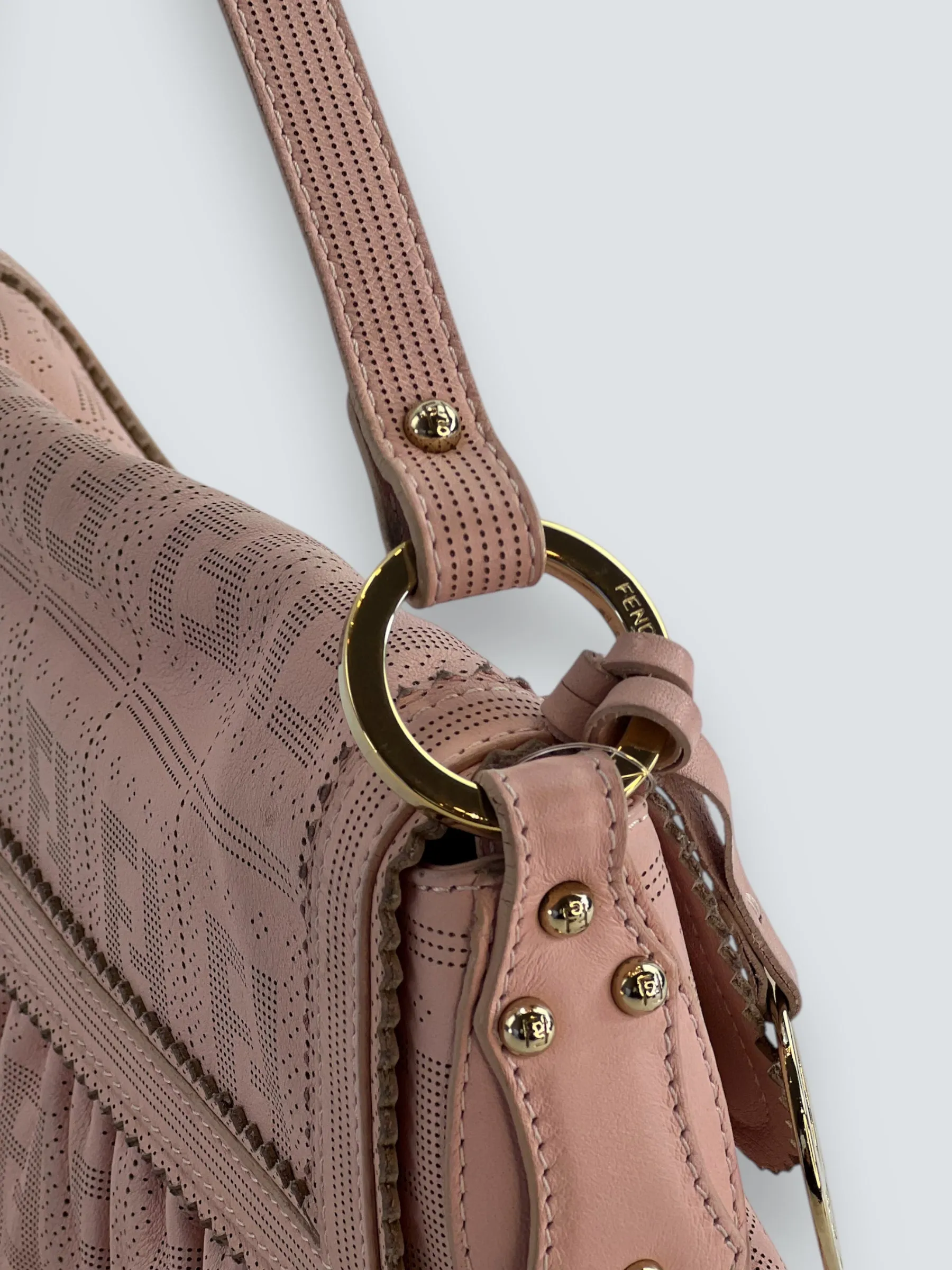 Fendi Pink Leather  Zucca Small Shoulder Handbag