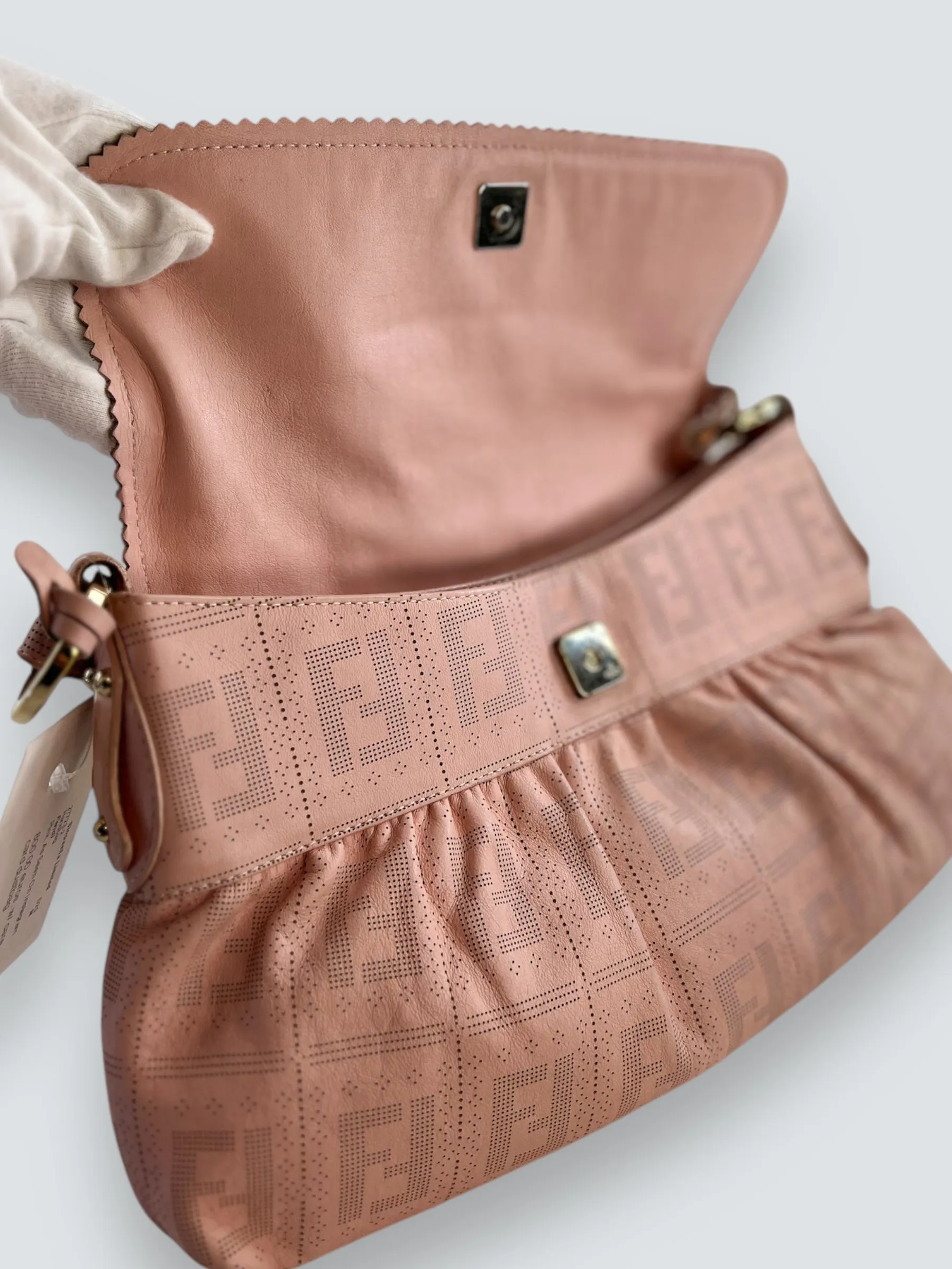 Fendi Pink Leather  Zucca Small Shoulder Handbag
