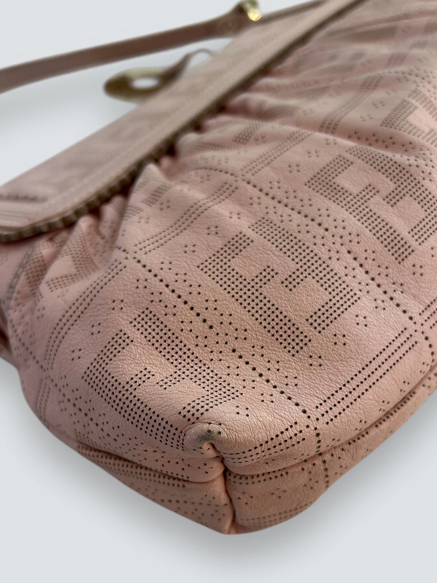 Fendi Pink Leather  Zucca Small Shoulder Handbag