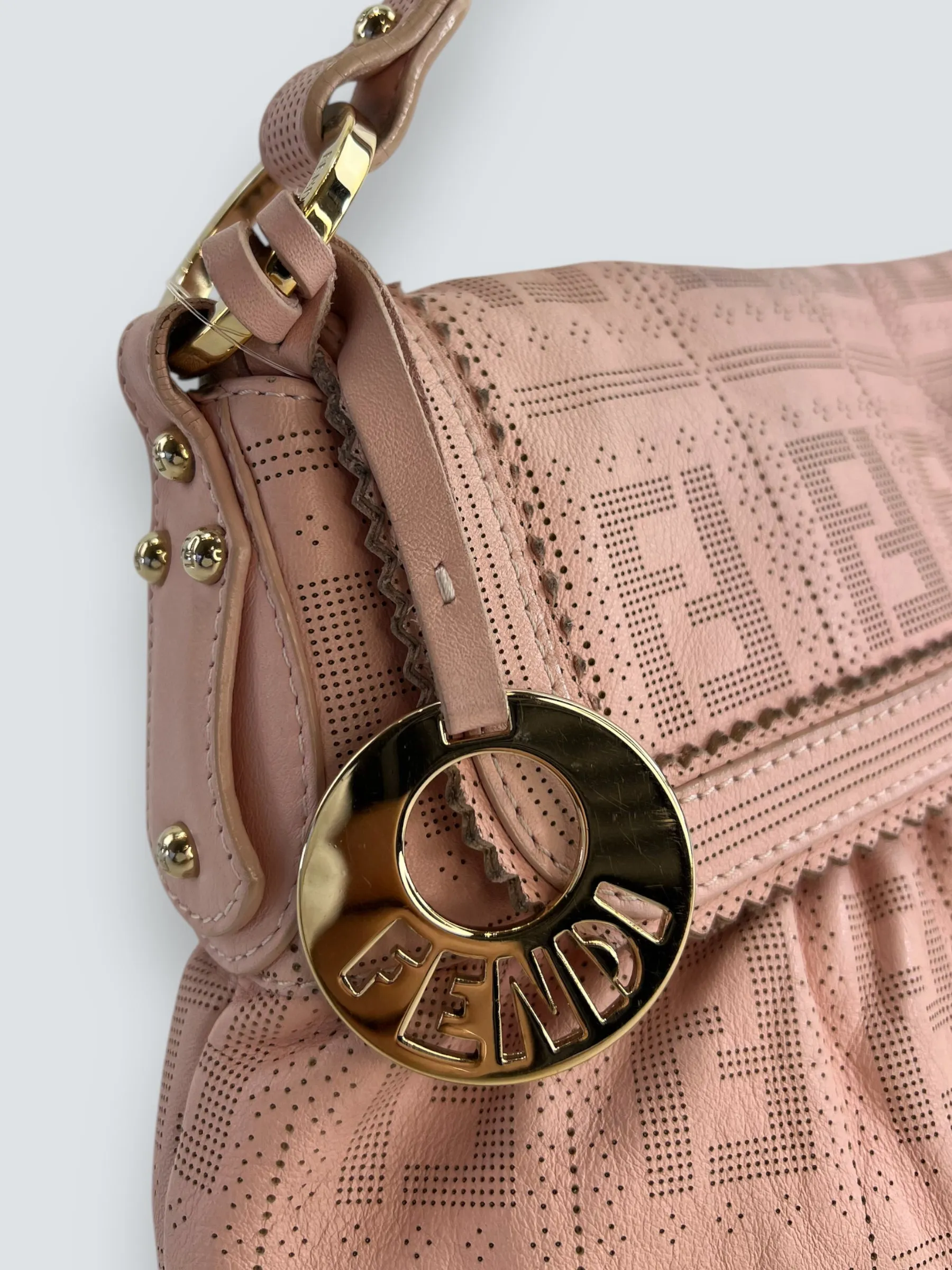 Fendi Pink Leather  Zucca Small Shoulder Handbag