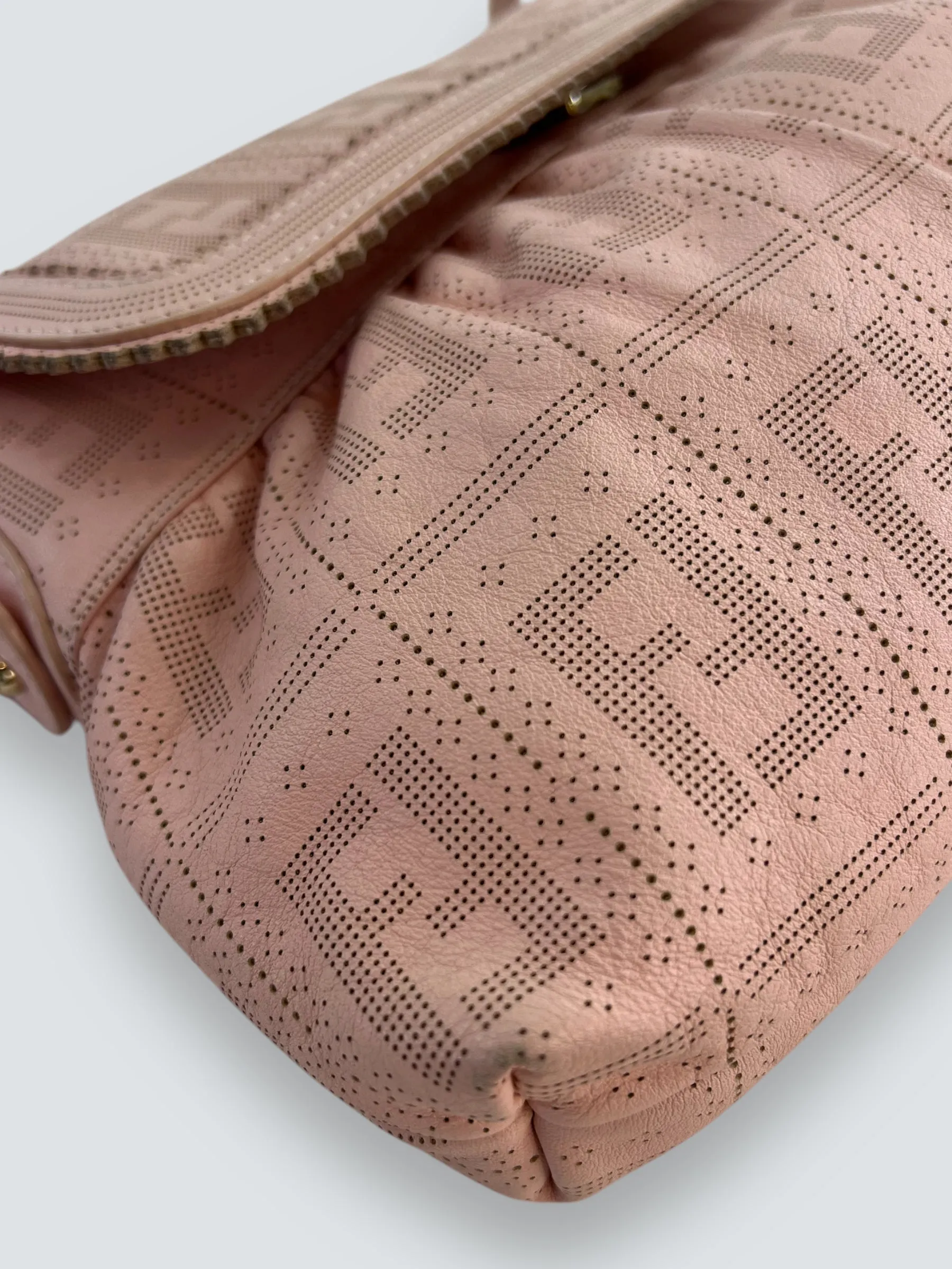 Fendi Pink Leather  Zucca Small Shoulder Handbag
