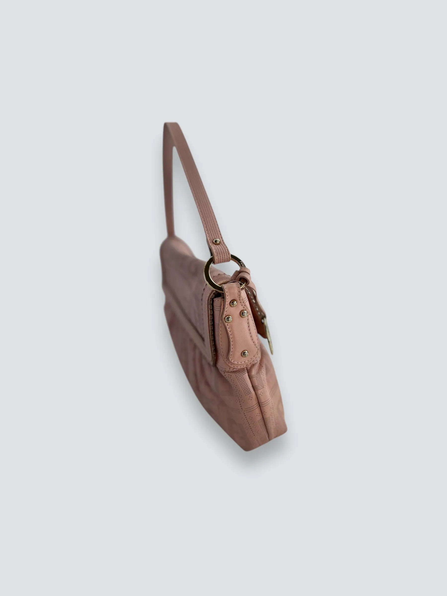 Fendi Pink Leather  Zucca Small Shoulder Handbag