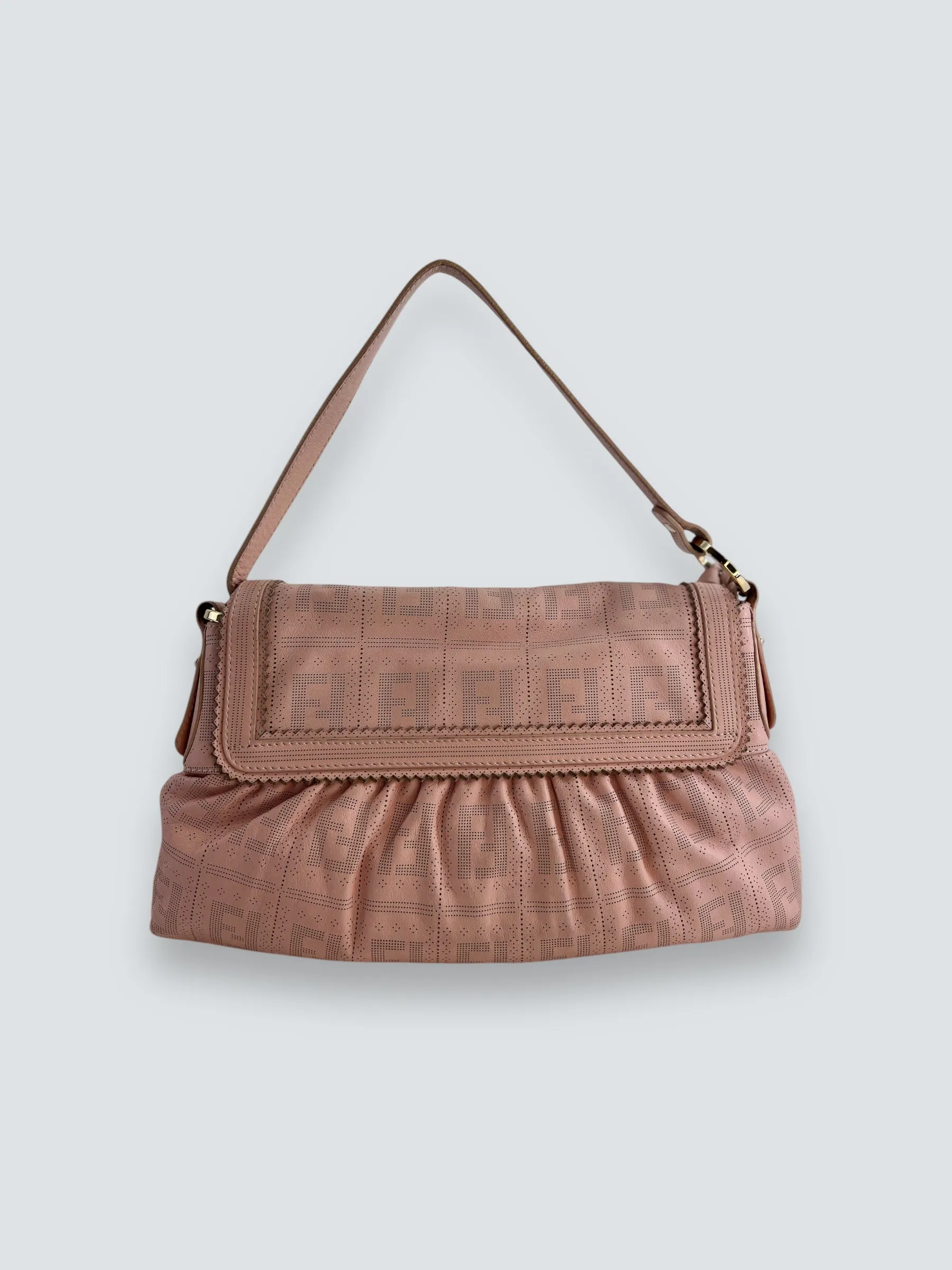 Fendi Pink Leather  Zucca Small Shoulder Handbag