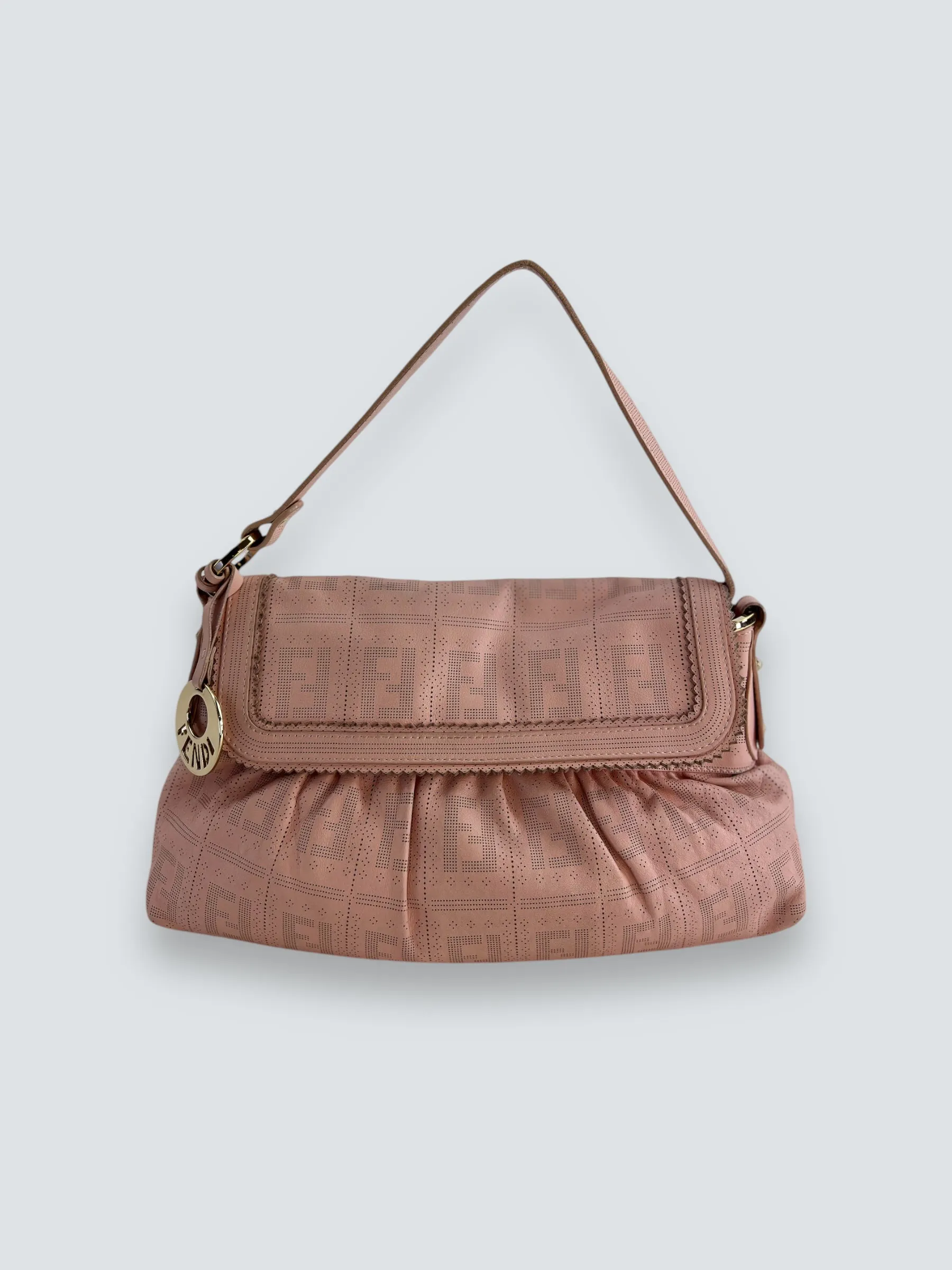 Fendi Pink Leather  Zucca Small Shoulder Handbag