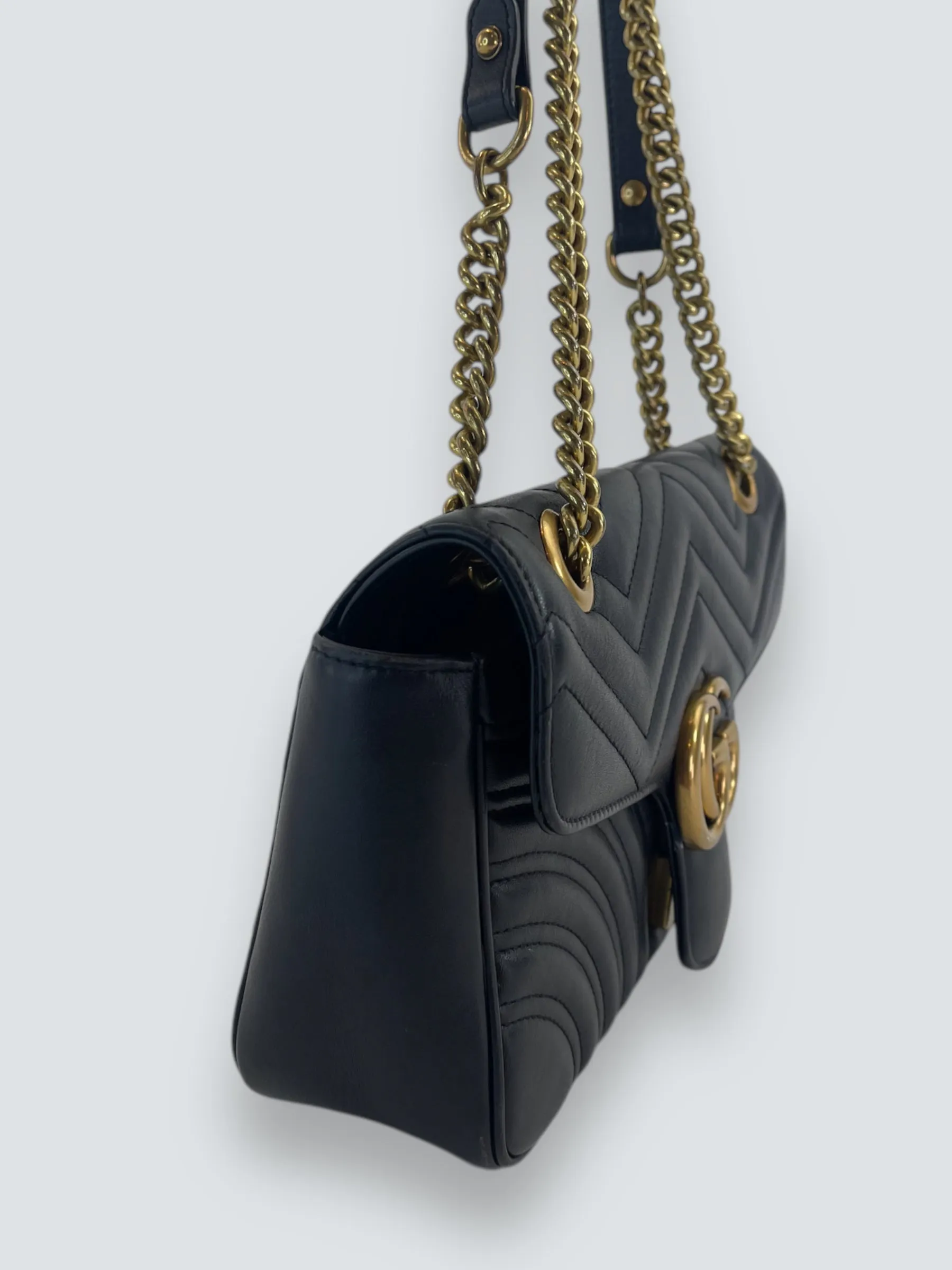 Gucci Black Matelase Leather GG Marmont Crossbody