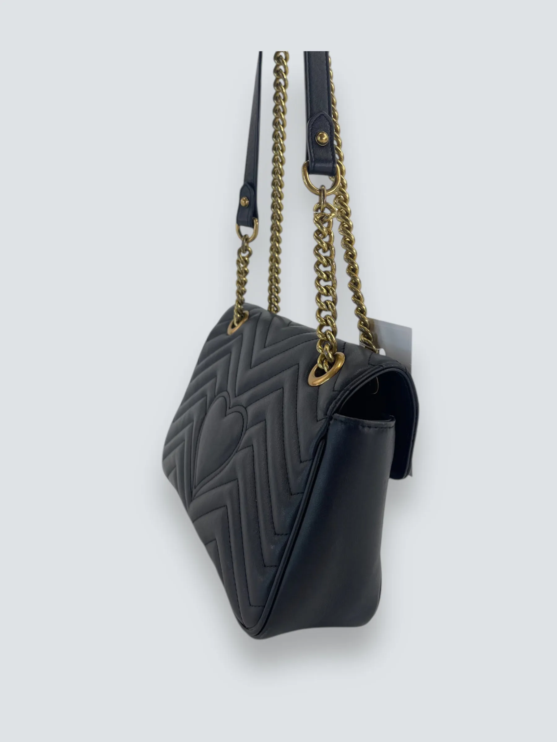 Gucci Black Matelase Leather GG Marmont Crossbody