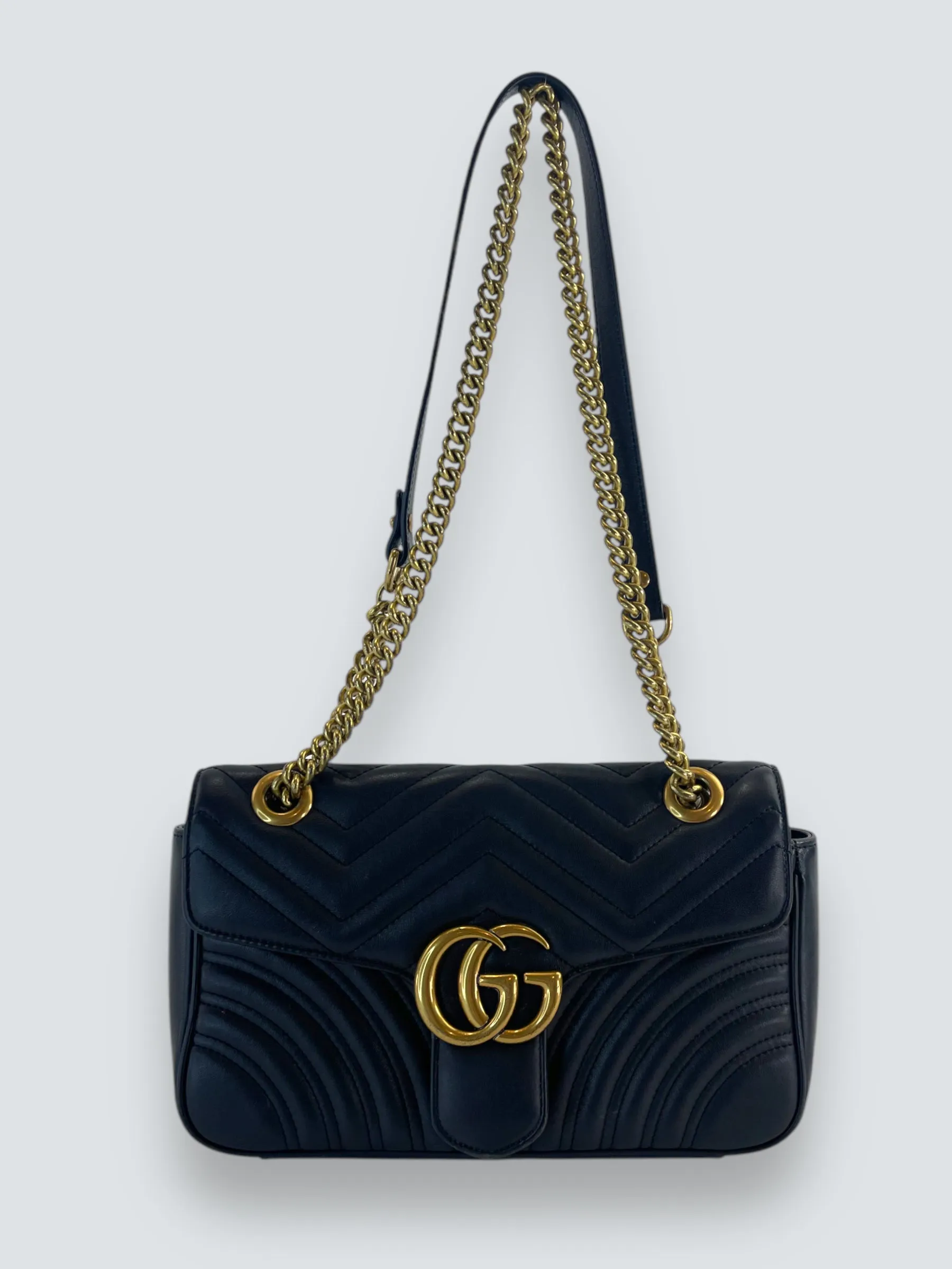 Gucci Black Matelase Leather GG Marmont Crossbody
