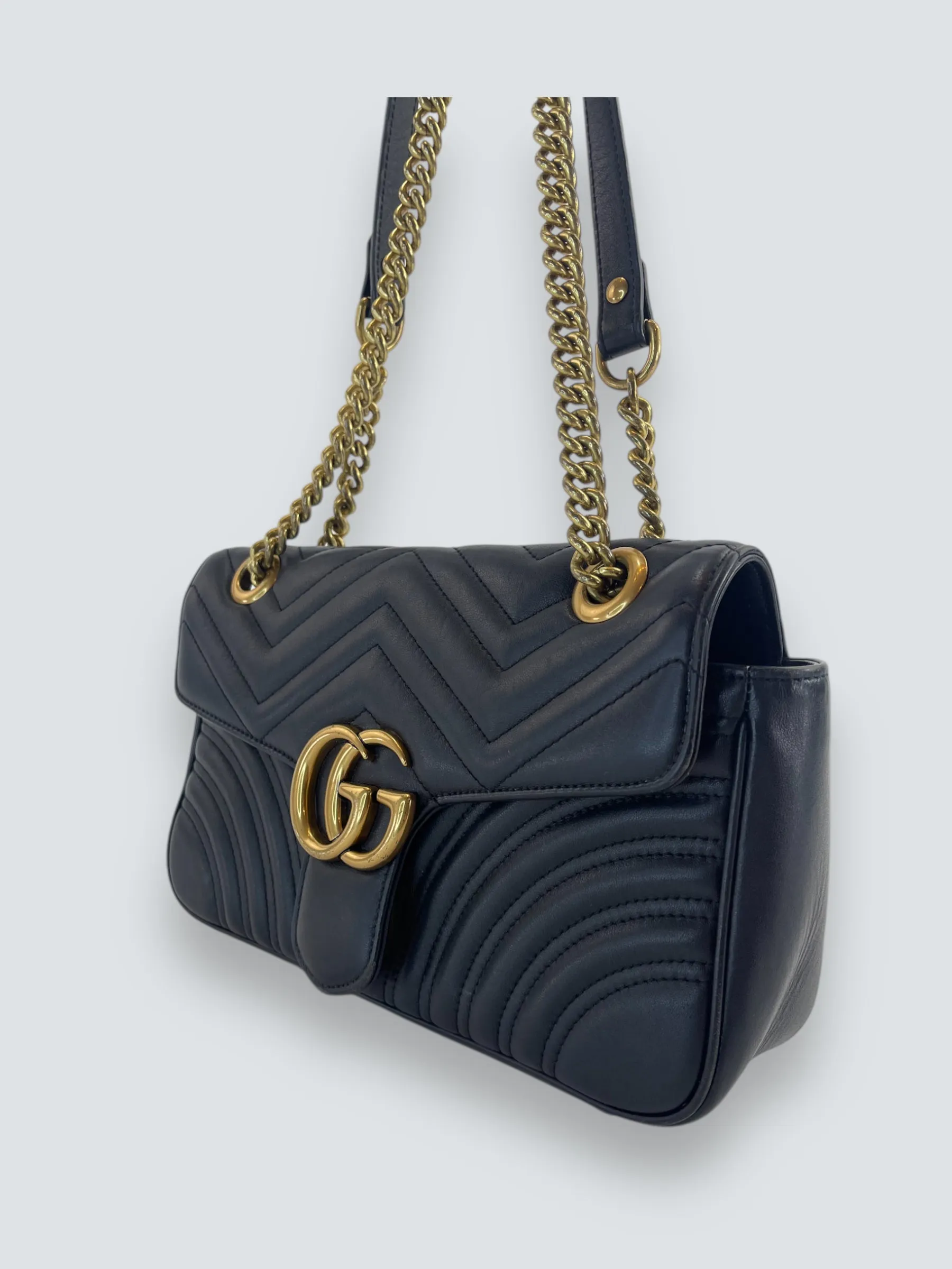 Gucci Black Matelase Leather GG Marmont Crossbody