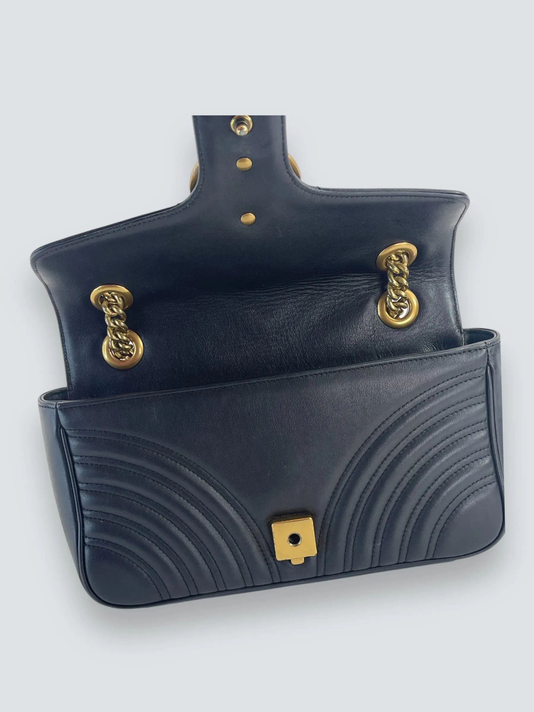 Gucci Black Matelase Leather GG Marmont Crossbody