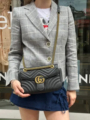 Gucci Black Matelase Leather GG Marmont Crossbody