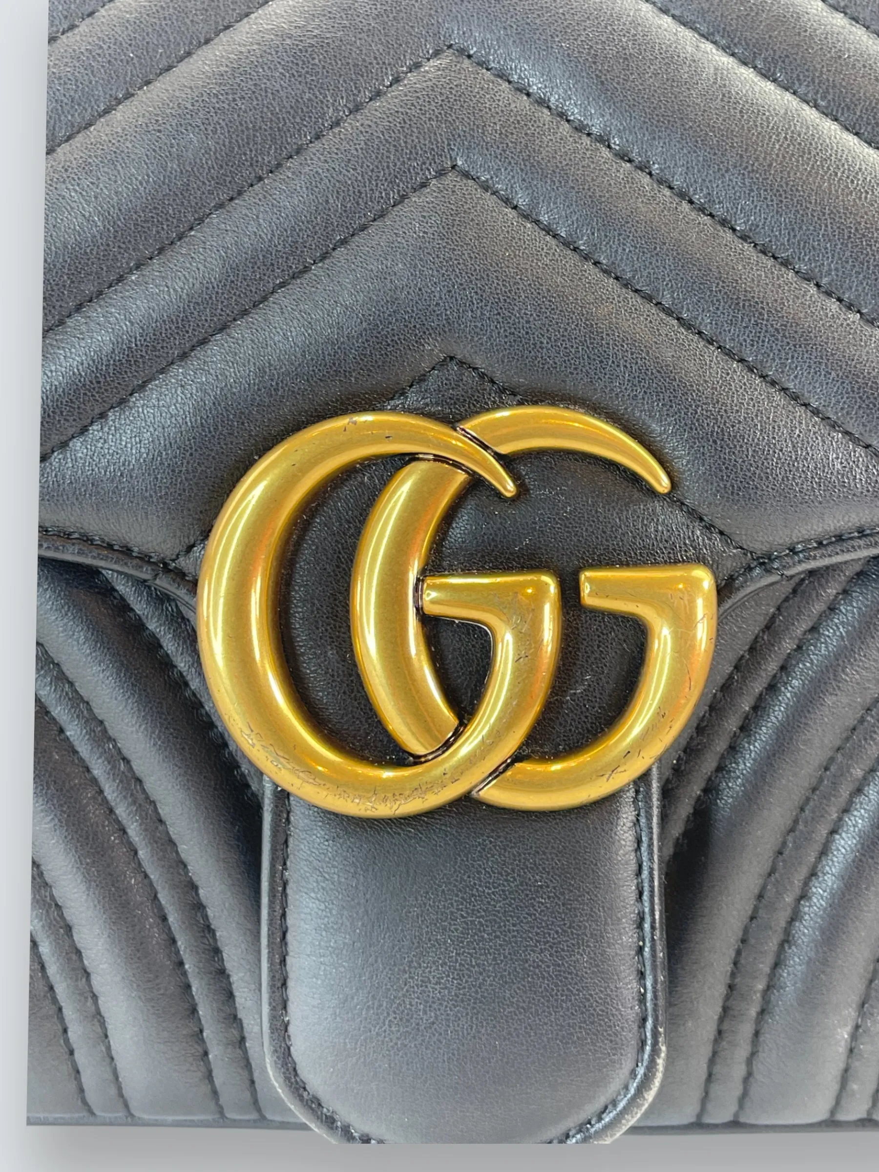 Gucci Black Matelase Leather GG Marmont Crossbody