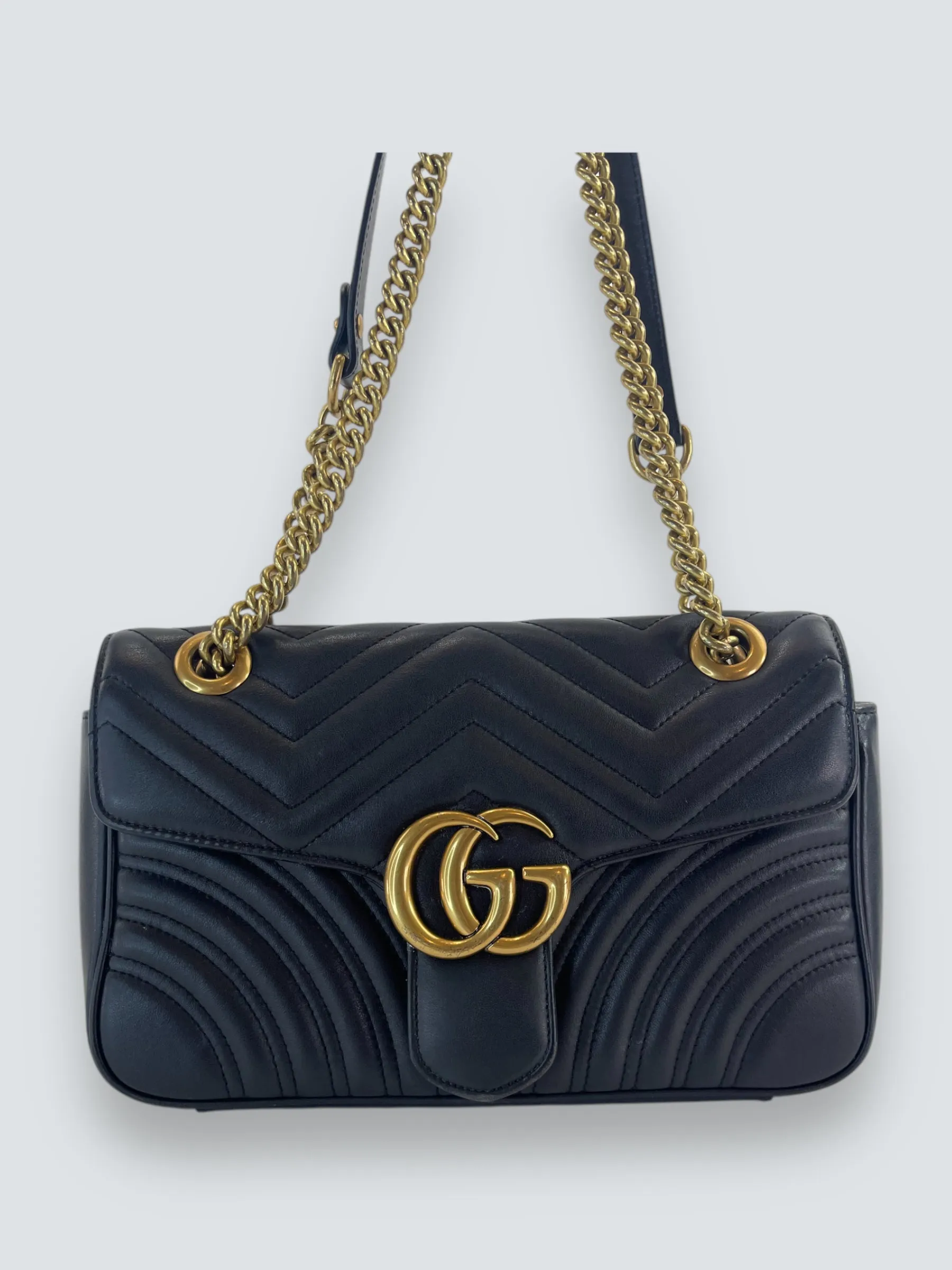 Gucci Black Matelase Leather GG Marmont Crossbody