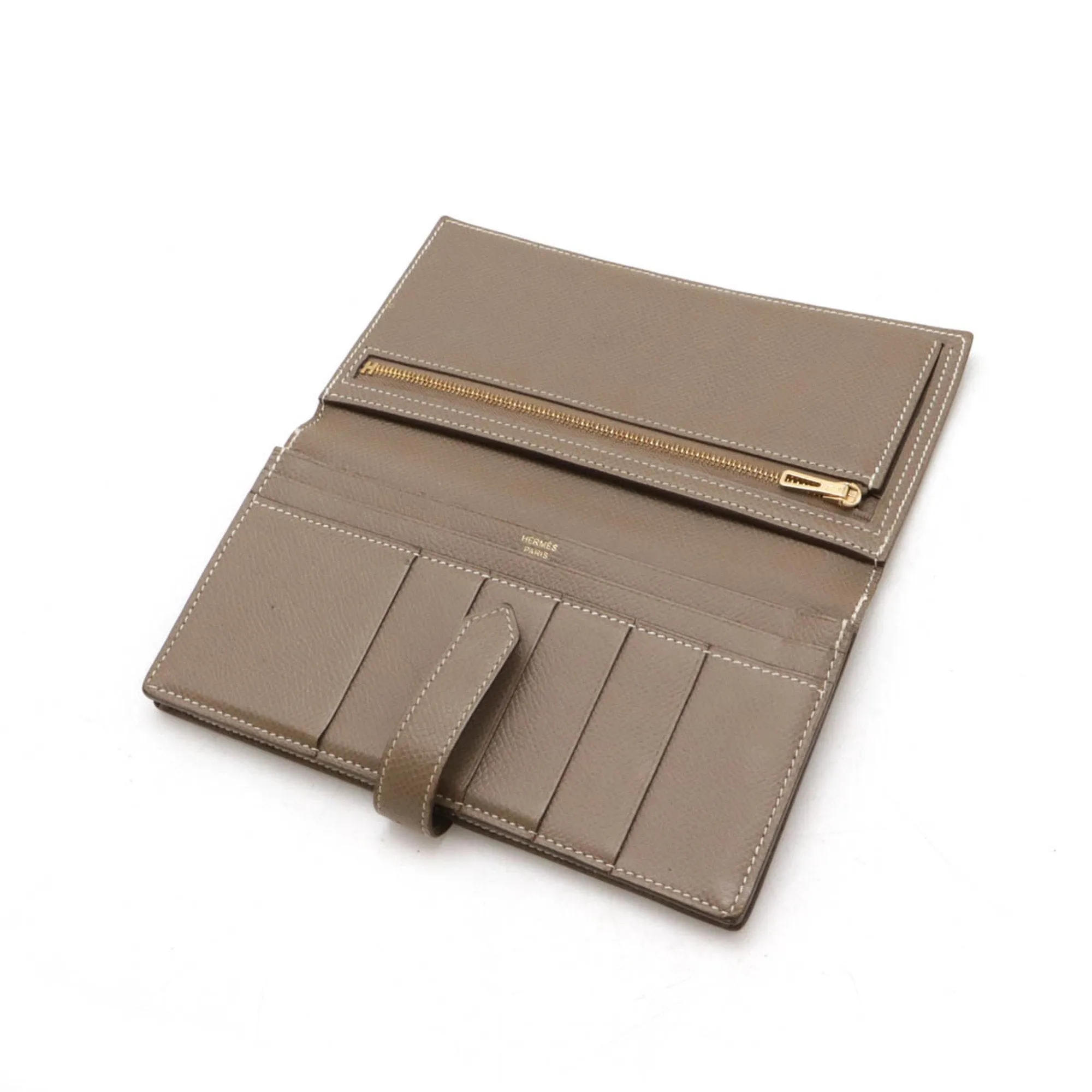 Hermes Etoupe ish Epsom Leather Long Wallet (Bi-Fold) (Pre-Owned)