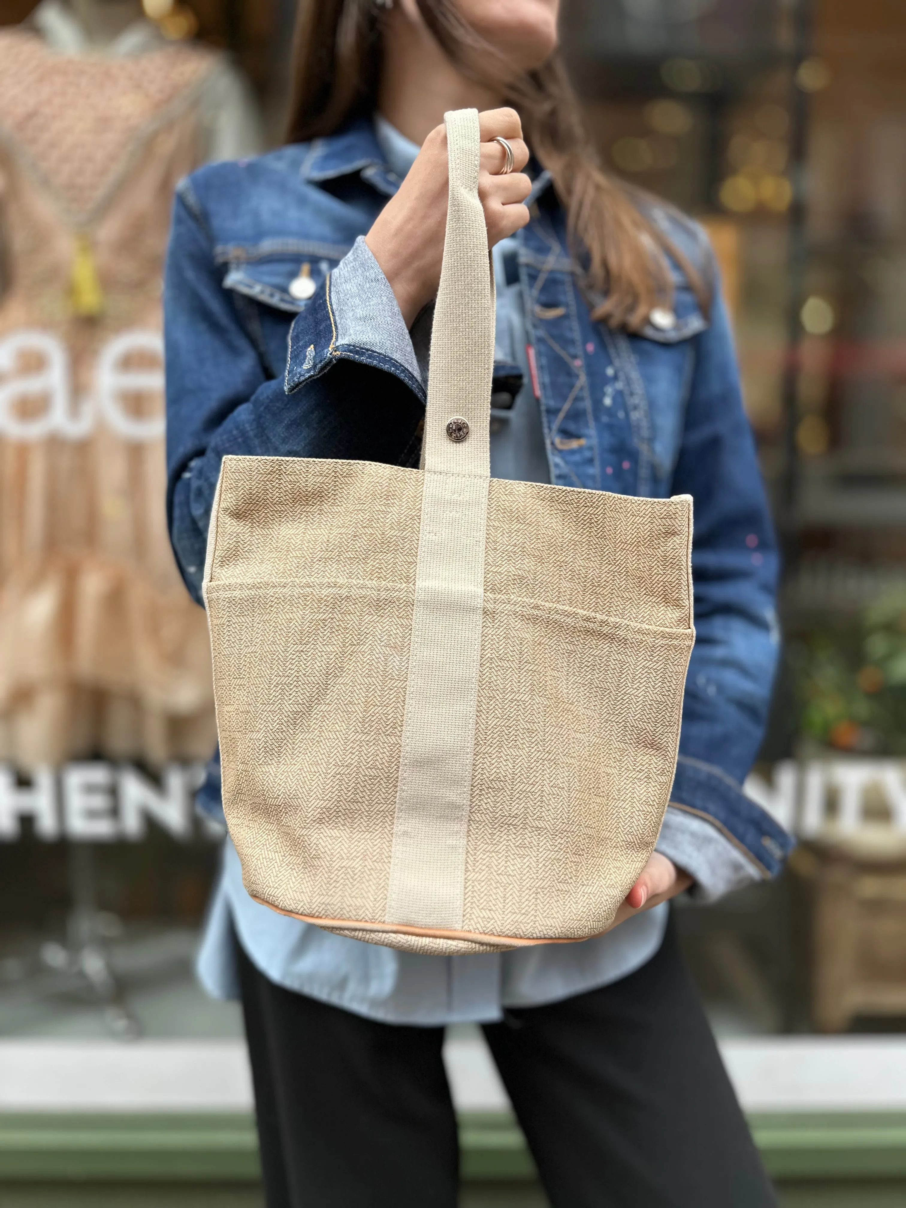 Herm??s Cream Canvas Sac Saxo