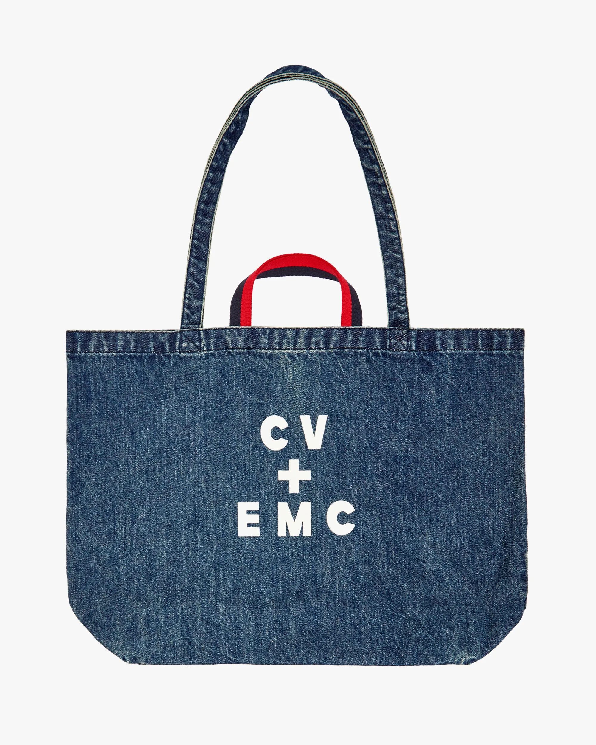 Jumbo Tote Indigo Denim W/ Cream & Bright Poppy Maman Je T'aime
