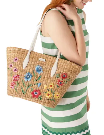 Kate Spade New York Garden Bouquet Embroidered Straw Tote