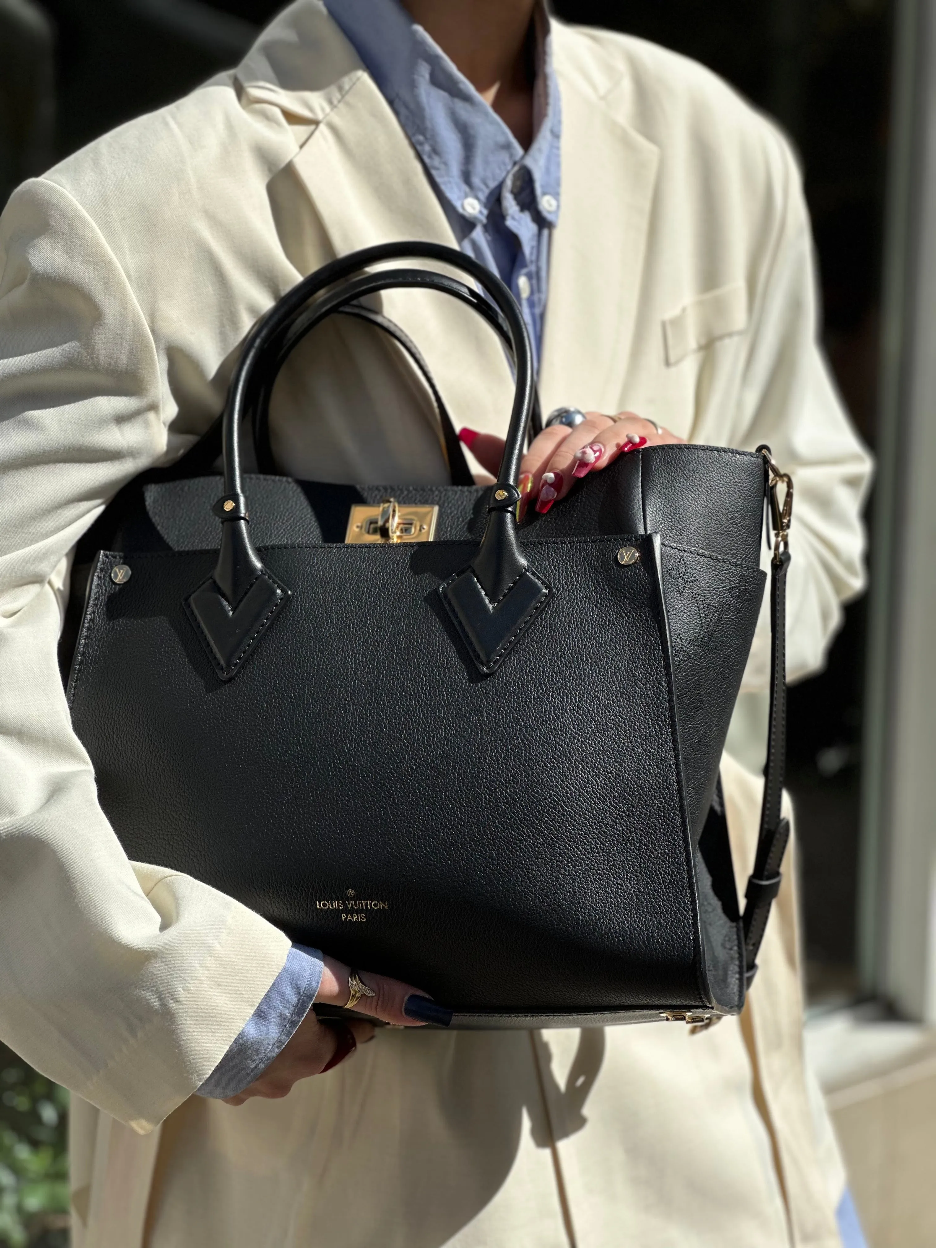 Louis Vuitton Black Leather "On My Side" GM Tote