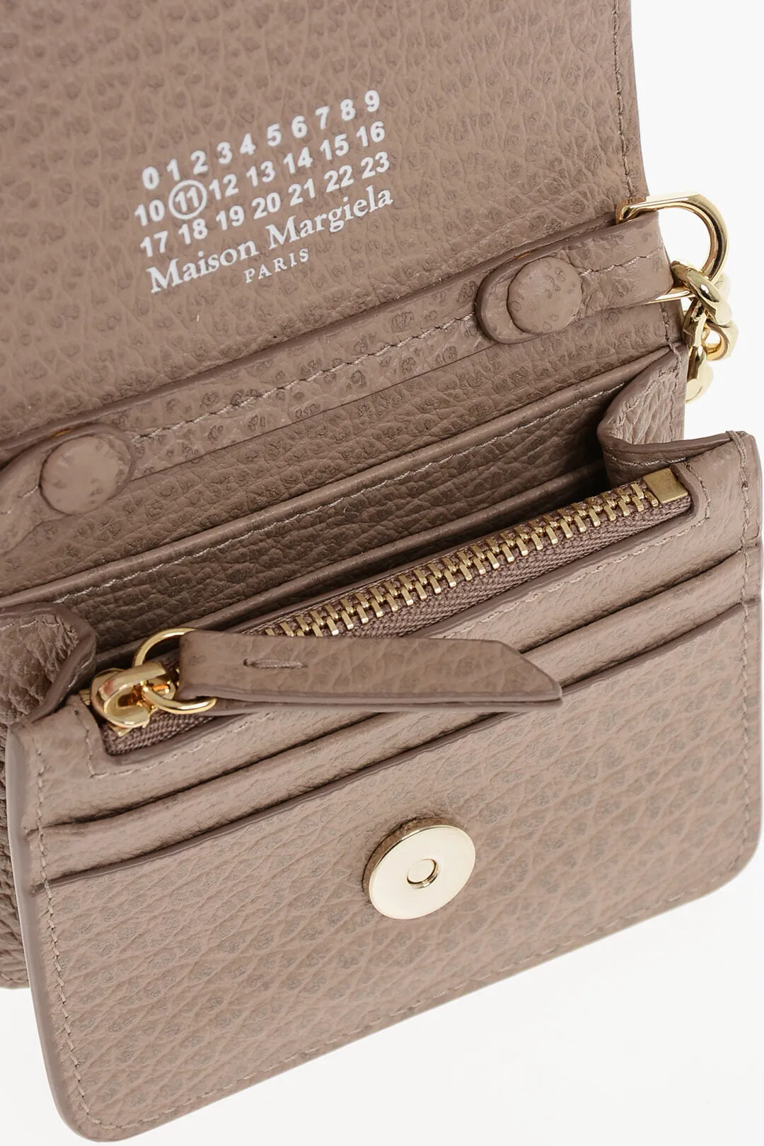 Maison Margiela Mm11 Textured Leather Wallet With Chain Shoulder Strap