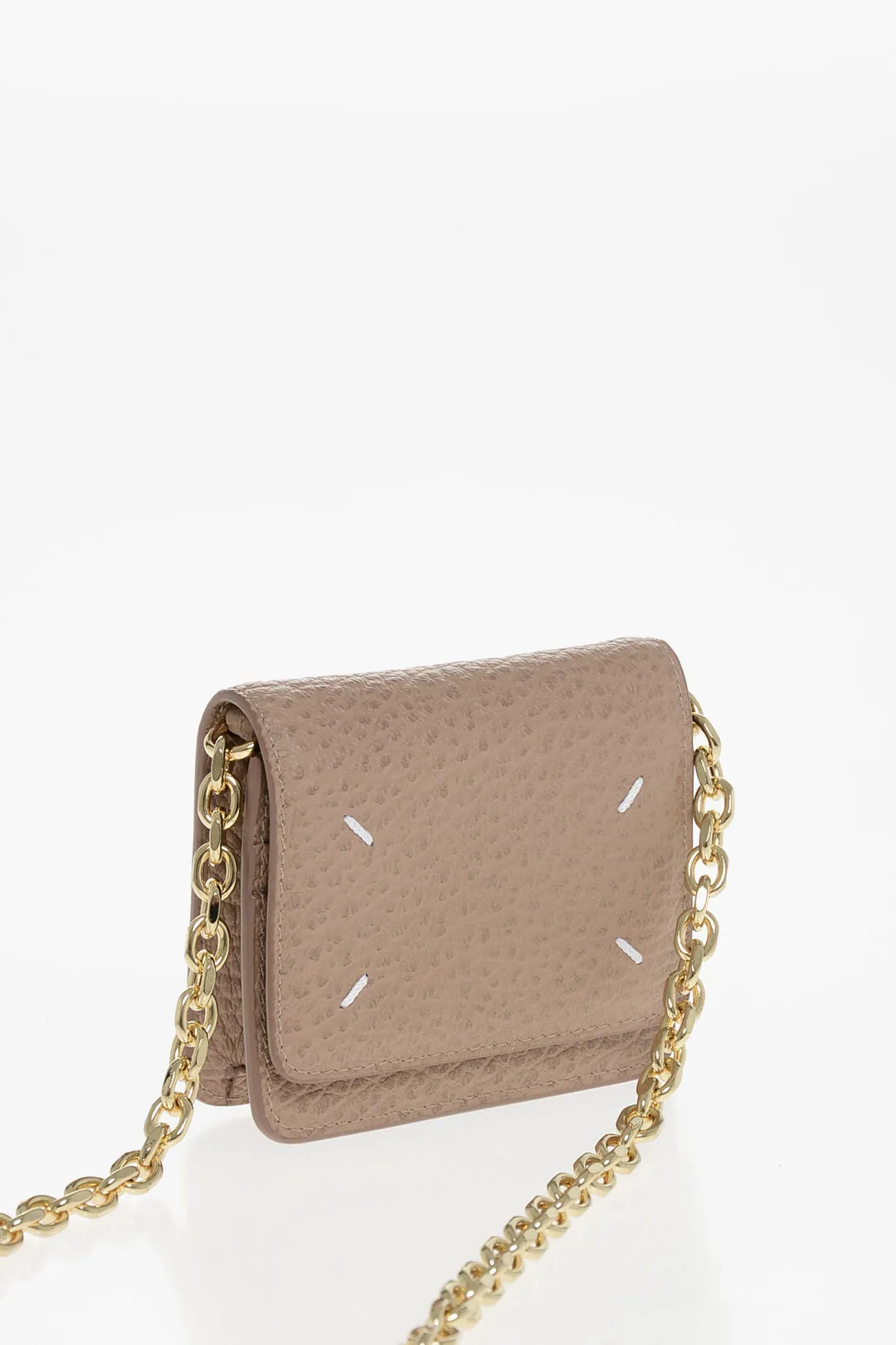 Maison Margiela Mm11 Textured Leather Wallet With Chain Shoulder Strap