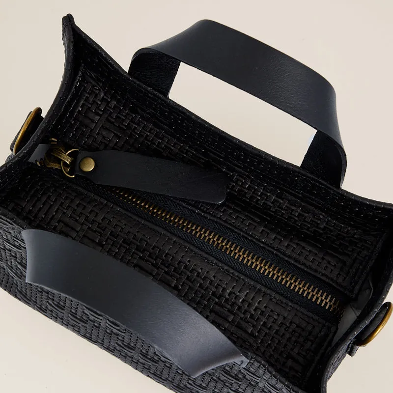 Micro Mimi - Leather Basketweave Black