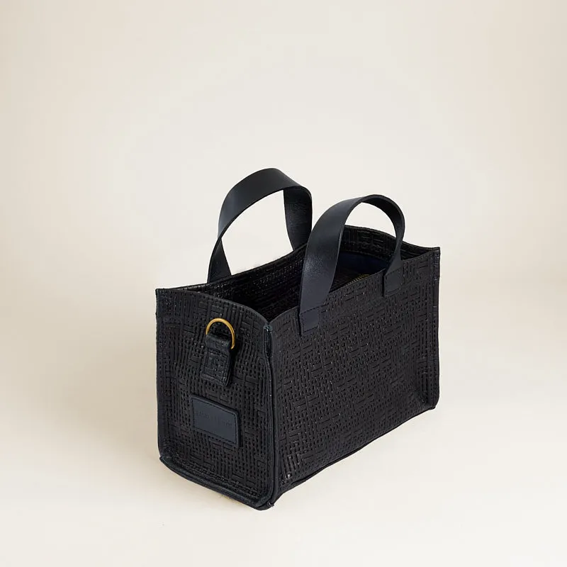 Micro Mimi - Leather Basketweave Black