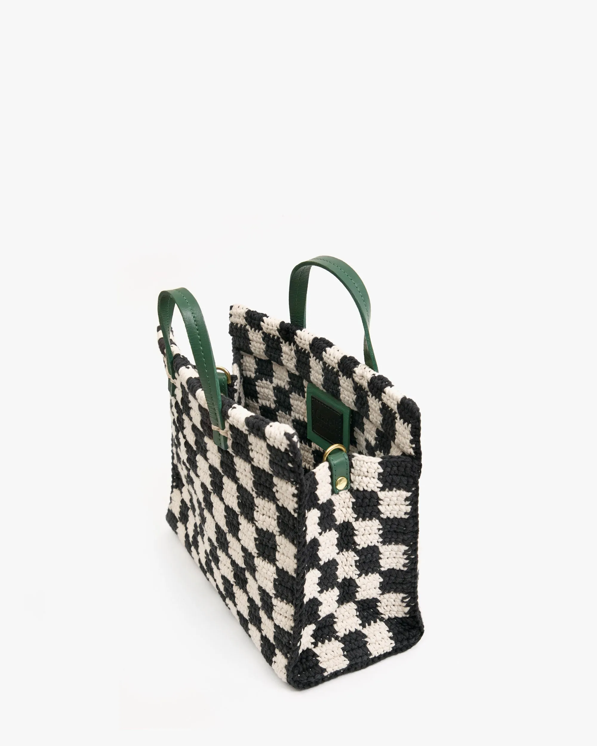 Petit Summer Simple Tote Black & Cream Crochet Mini Checker