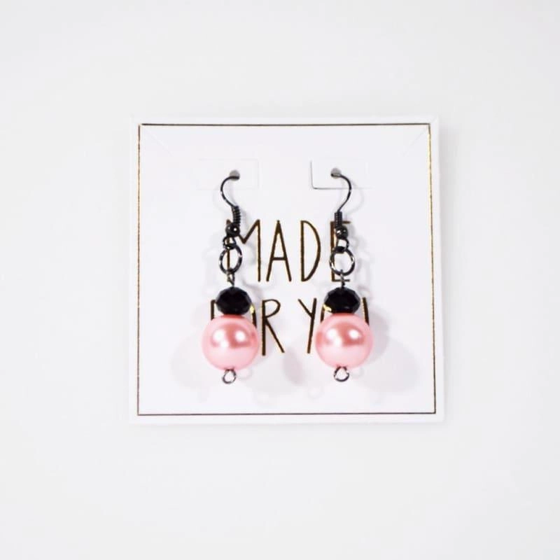 Pink Glass Pearls With Gunmetal French Hoops Women's Dangle Earrings