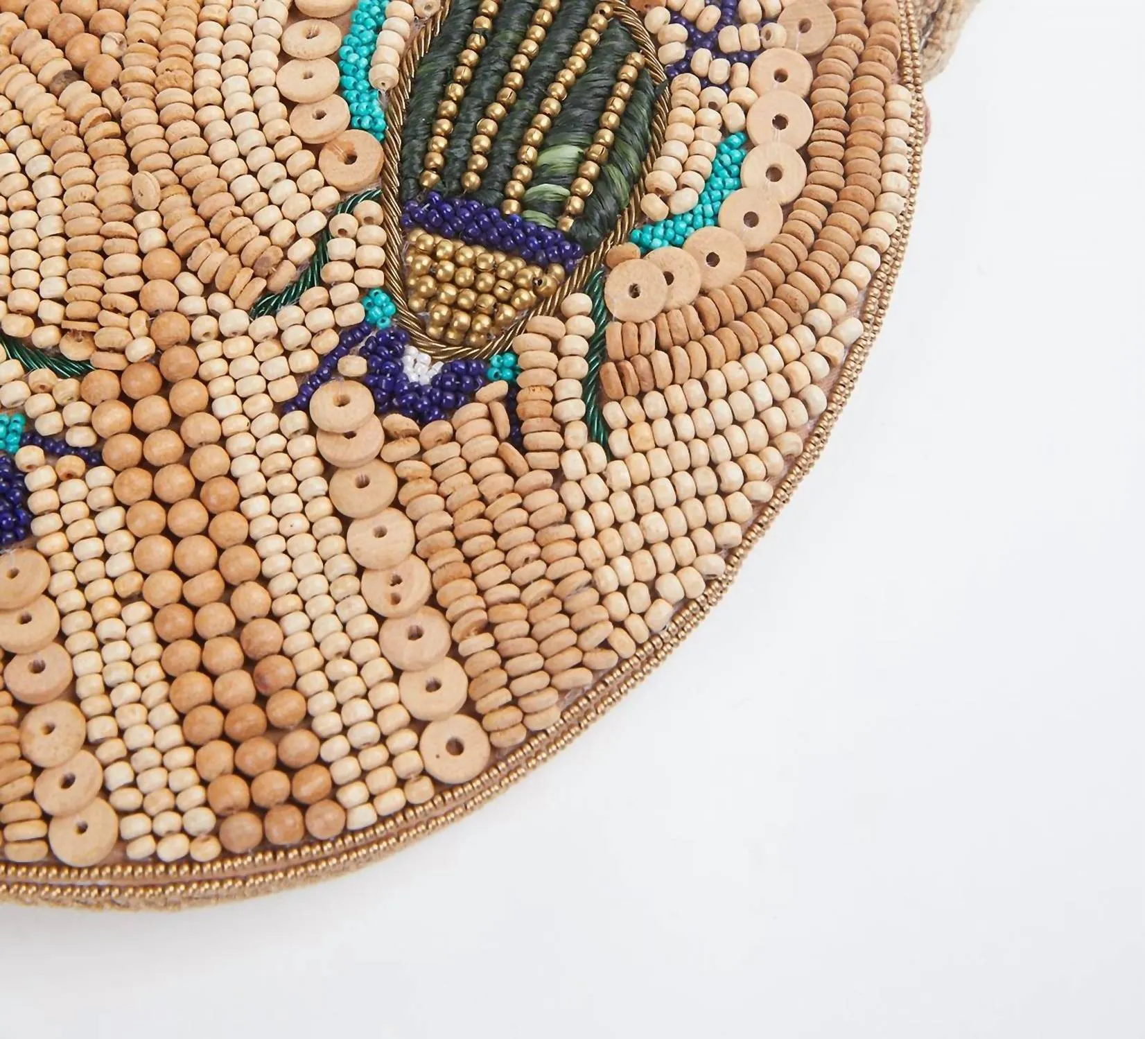 Scara Raffia Beaded Wristlet In Wood