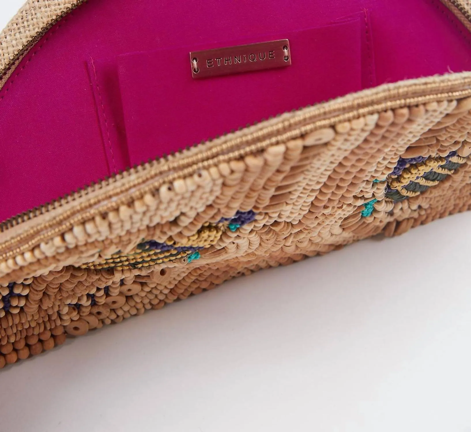 Scara Raffia Beaded Wristlet In Wood