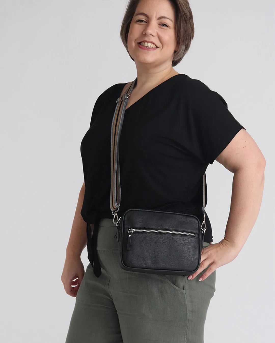 Taylor Leather Midi Crossbody Bag - Black