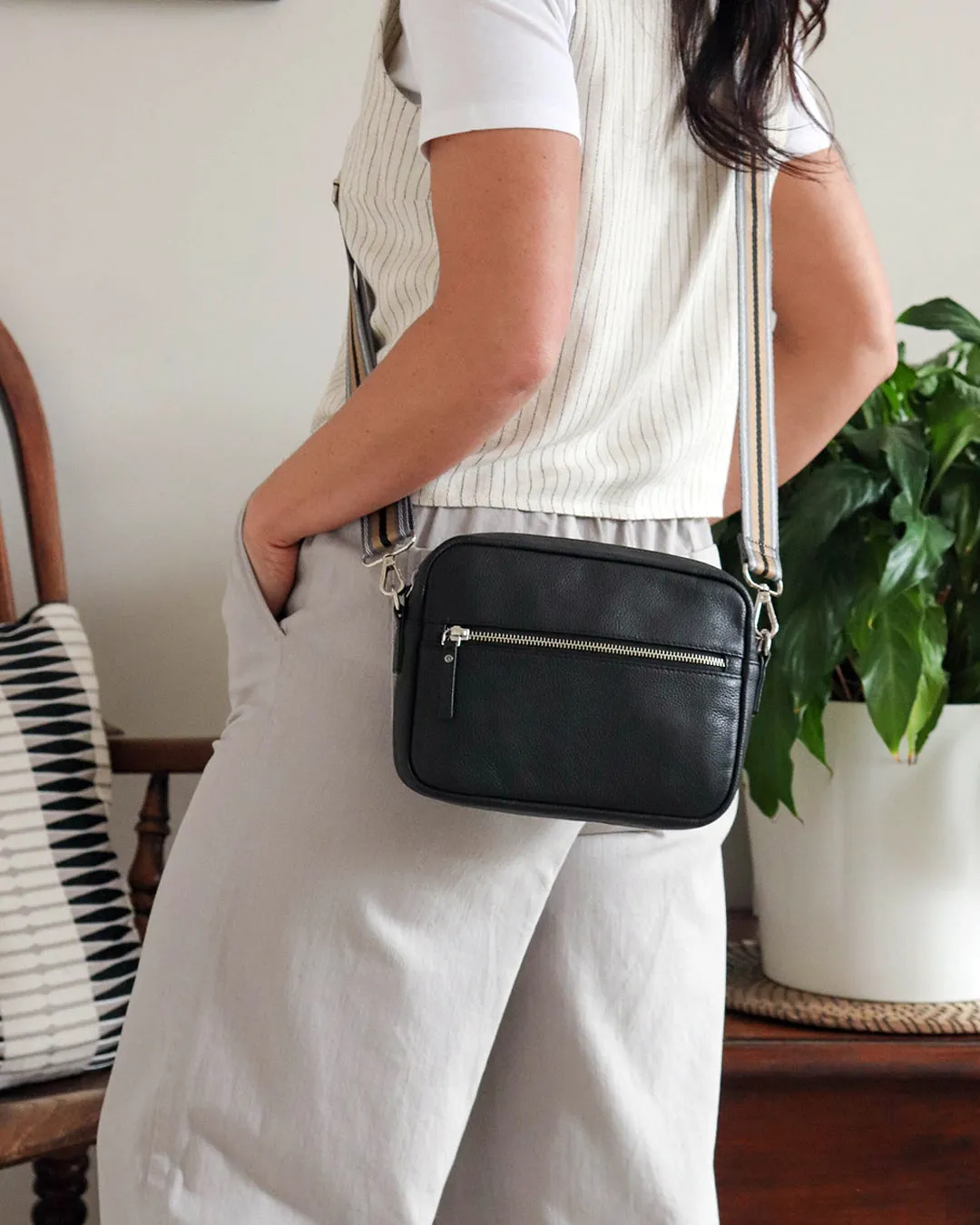 Taylor Leather Midi Crossbody Bag - Black