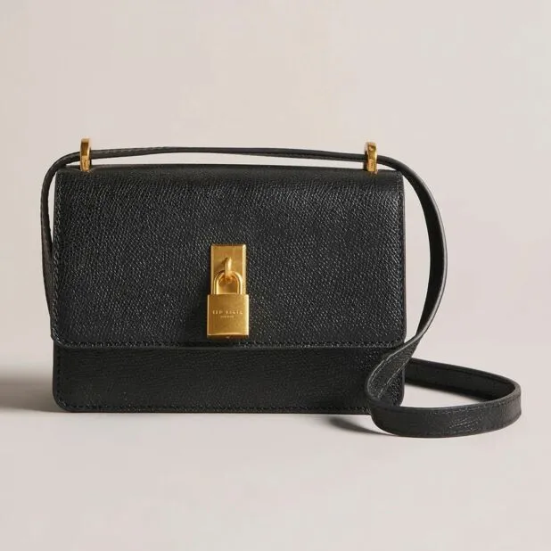 T.E.D B.A.K.E.R SSLOANE Black Leather Padlock Mini Shoulder Bag