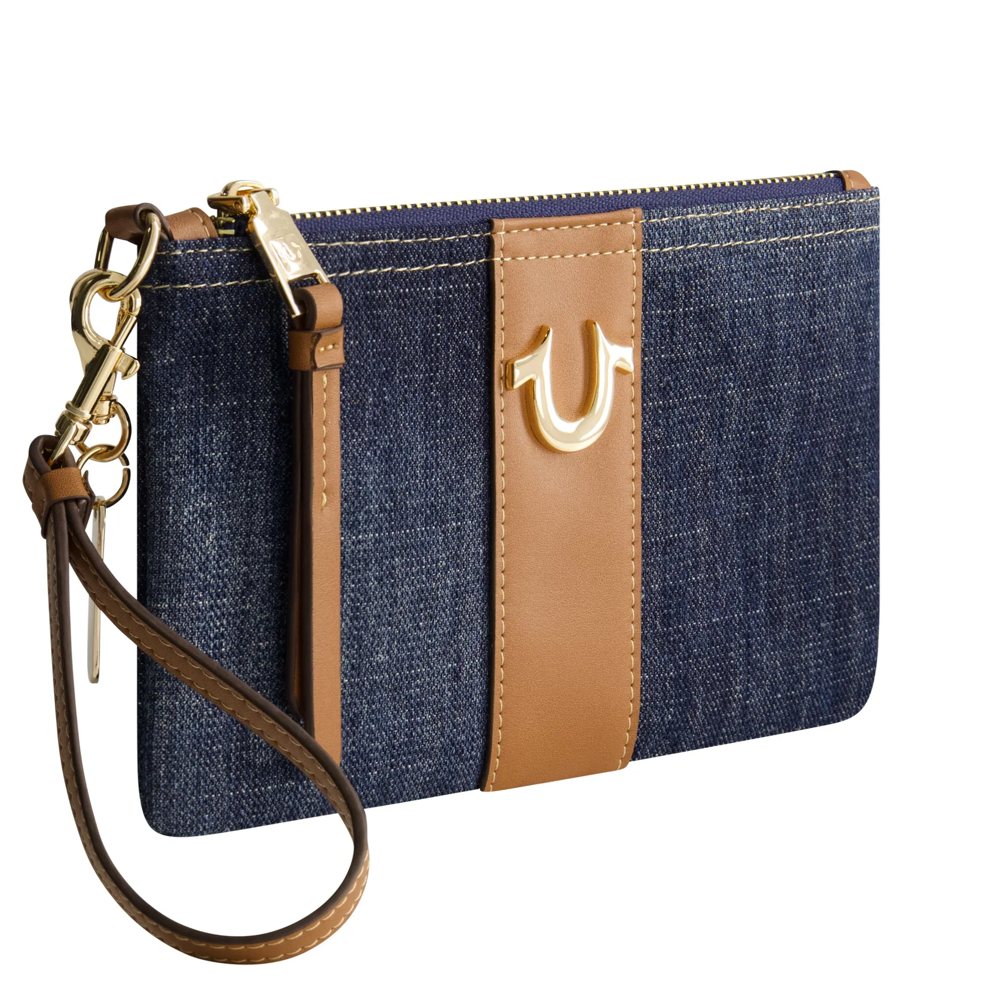 True Religion Horseshoe Denim Wristlet Pouch